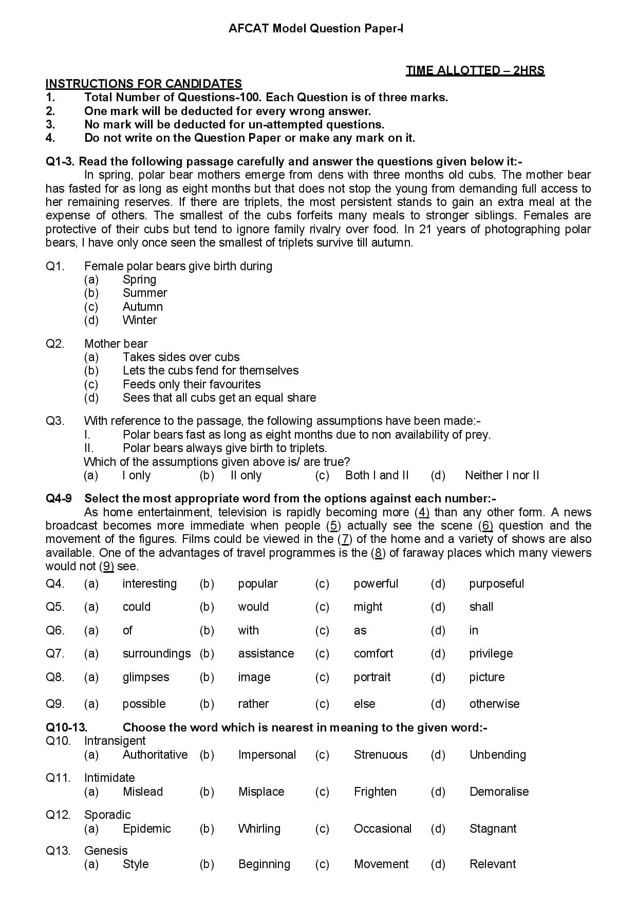 AFCAT 2020 Question Paper 01