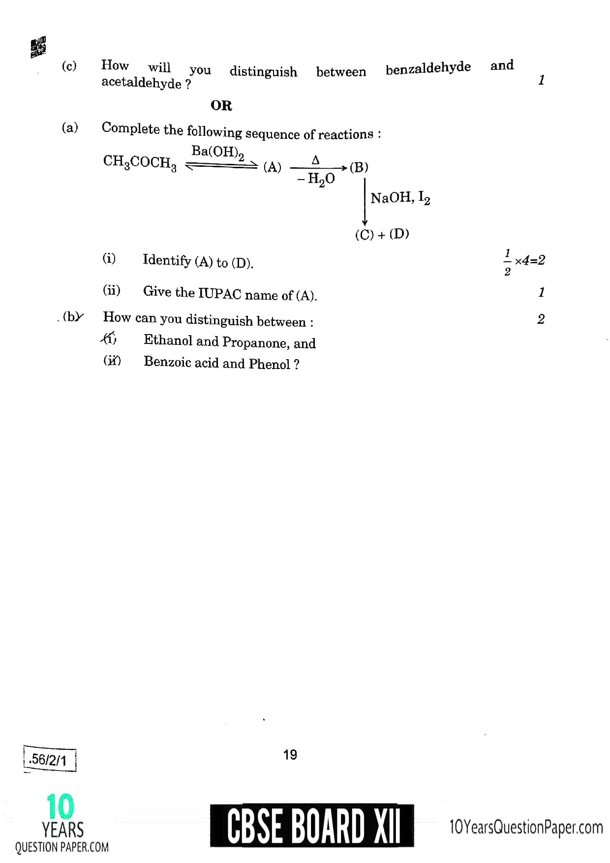 CBSE Class 12 Chemistry 2020 Question Paper 10