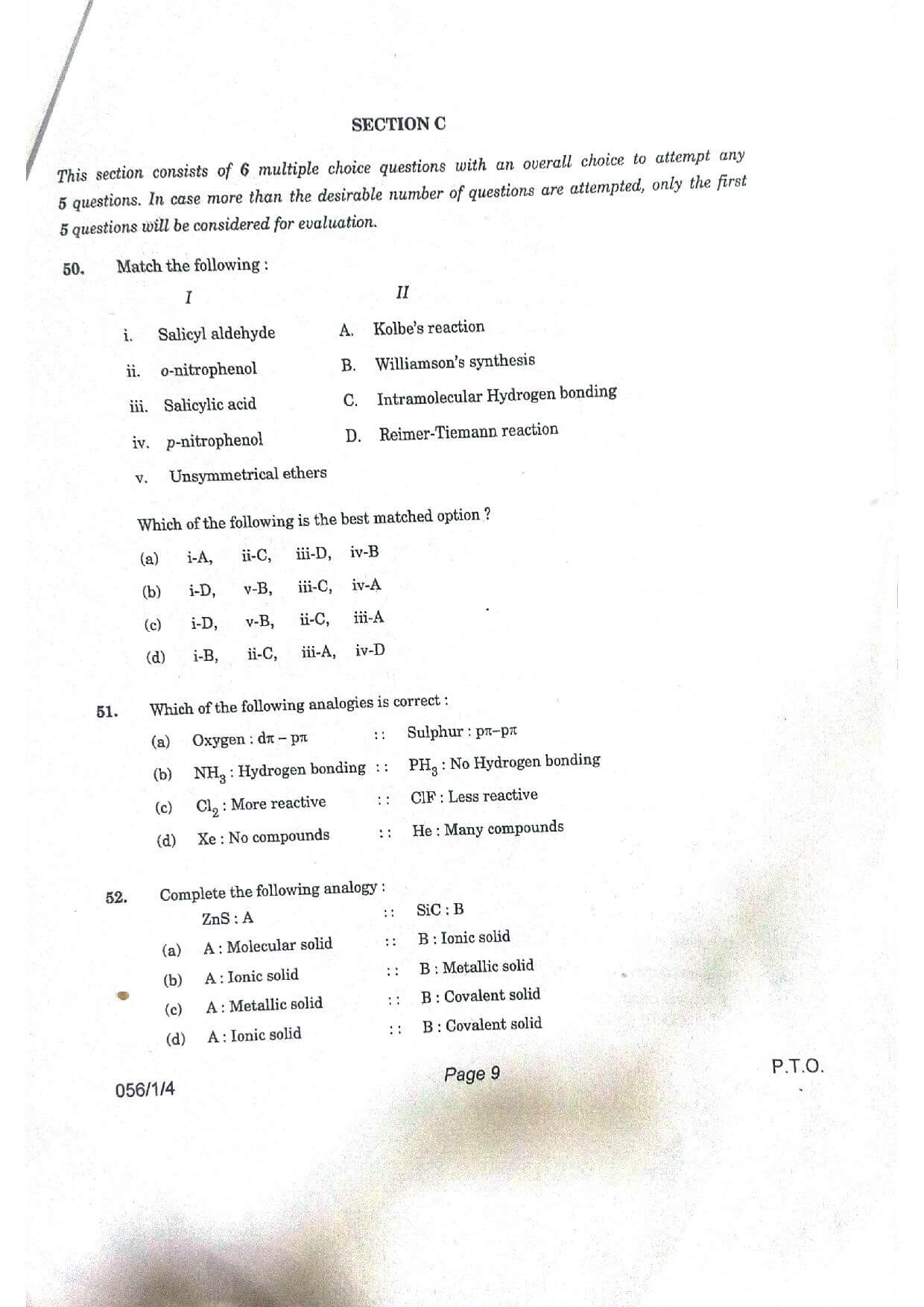 CBSE Class 12 Chemistry 2021 Question Paper 09