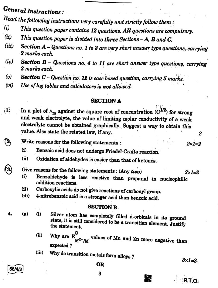 CBSE Board Class 12 Chemistry 2021-22 Paper page-03