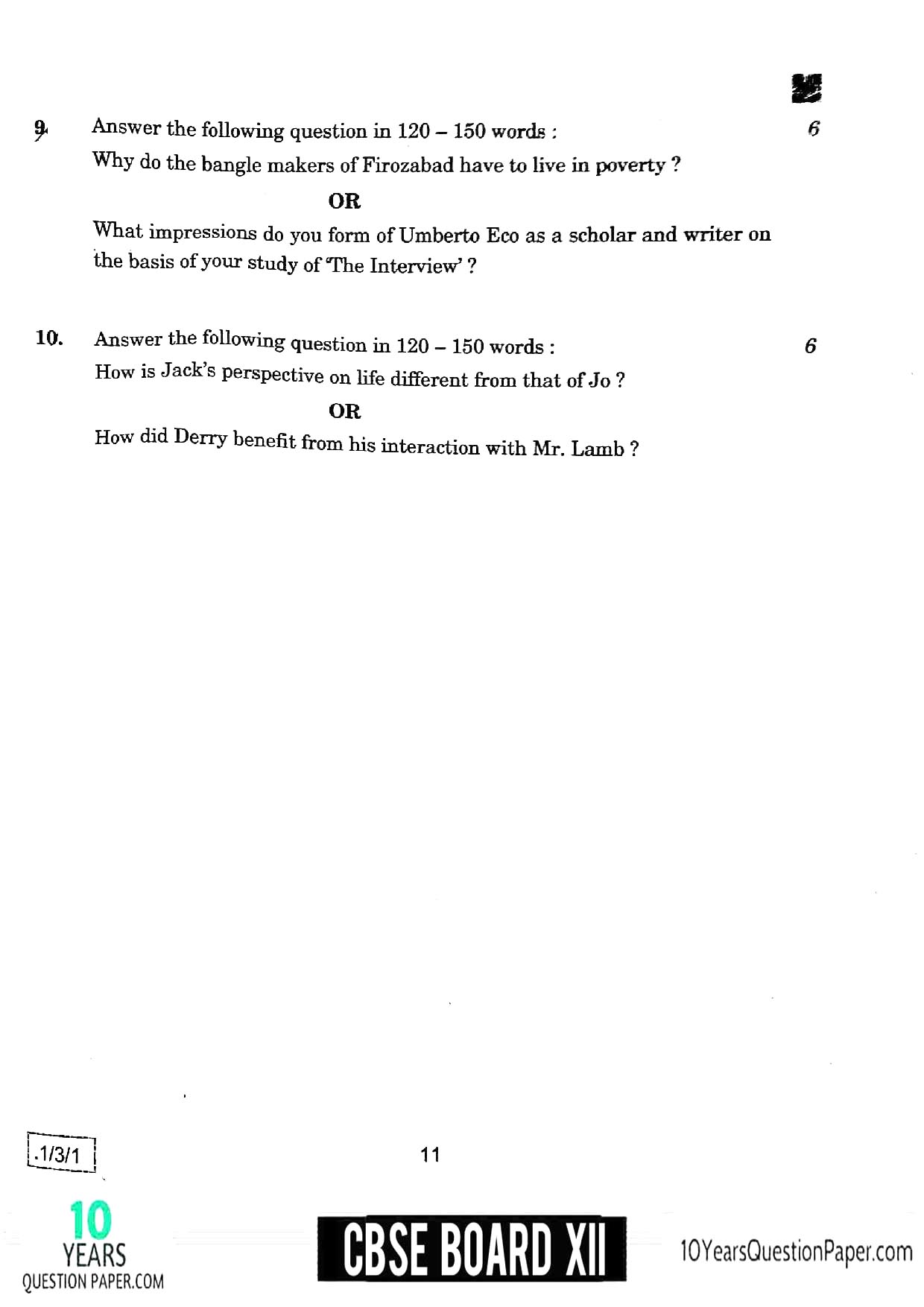 CBSE Class 12 English 2020 Question Paper 11