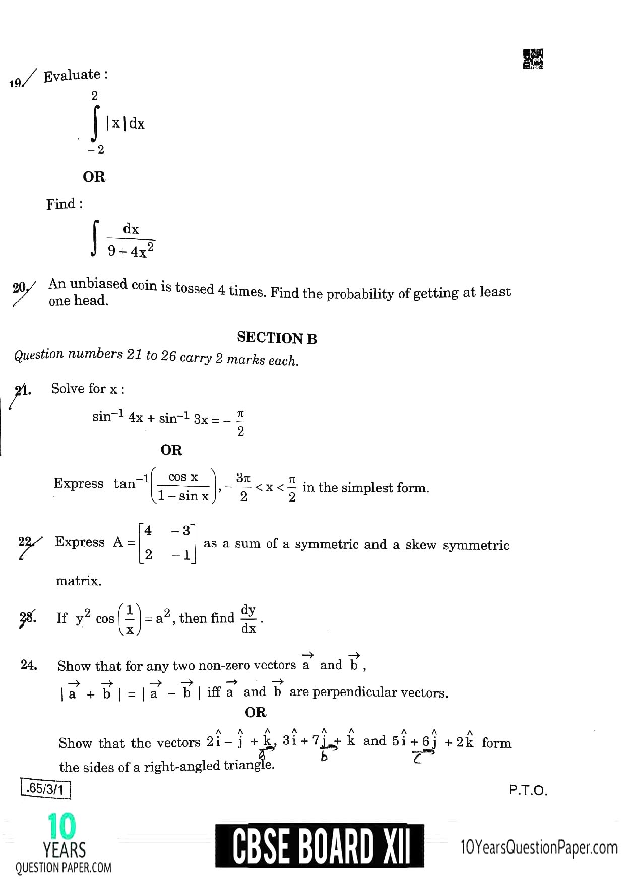 CBSE Class 12 Maths 2020 Question Paper 06