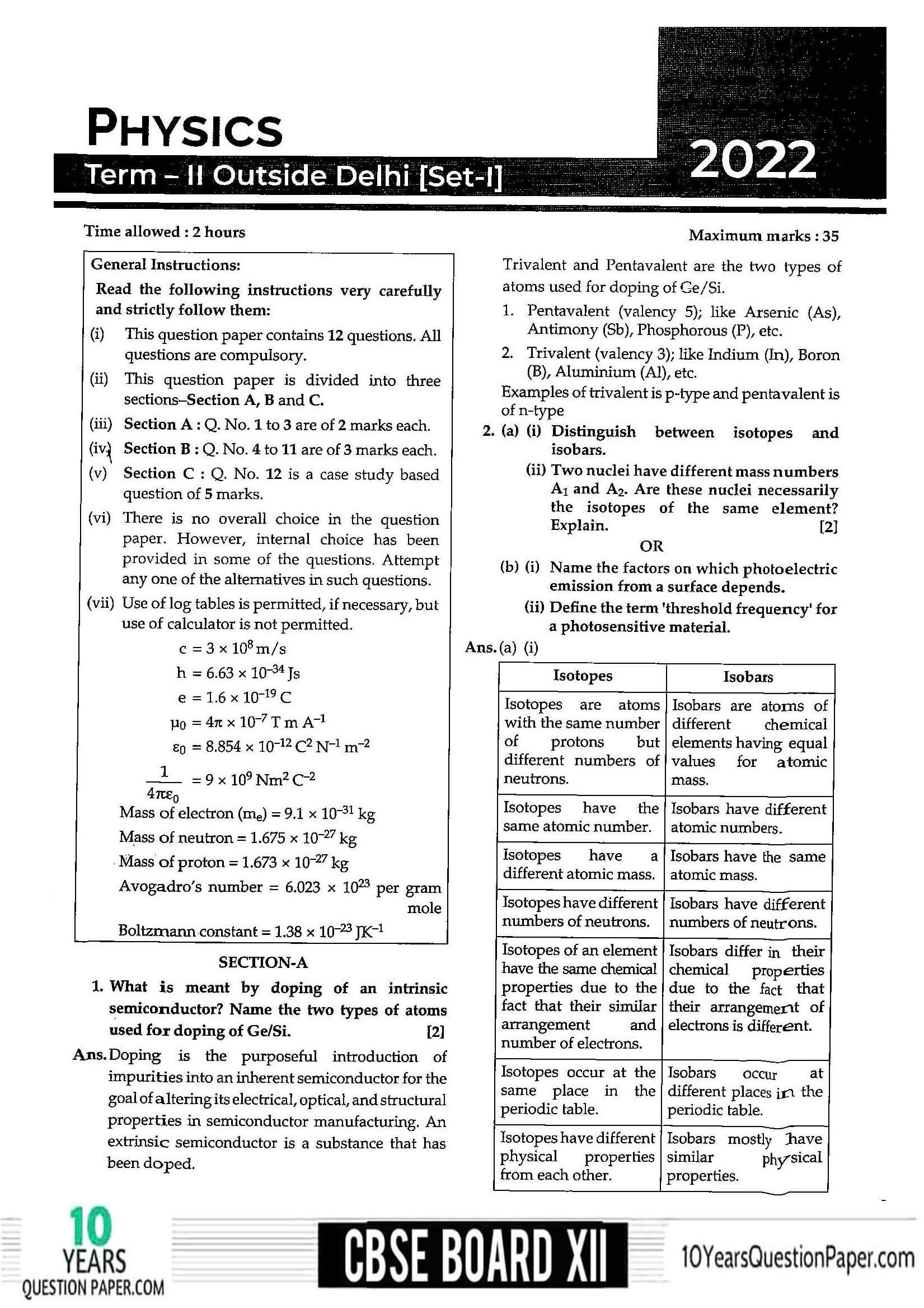 rbse class 12 physics question paper 2022 solved pdf in english