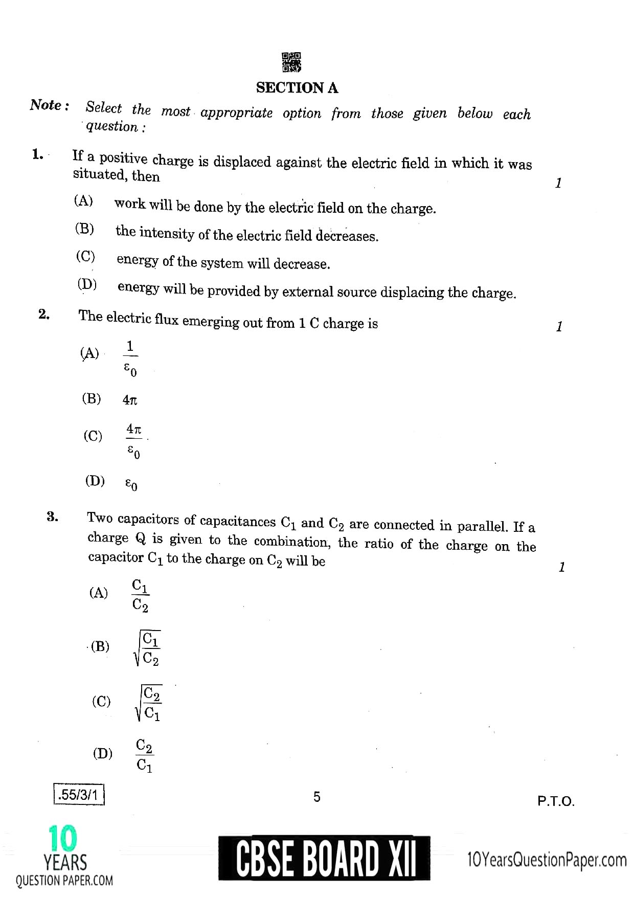 CBSE Class 12 Physics 2020 Question Paper 02