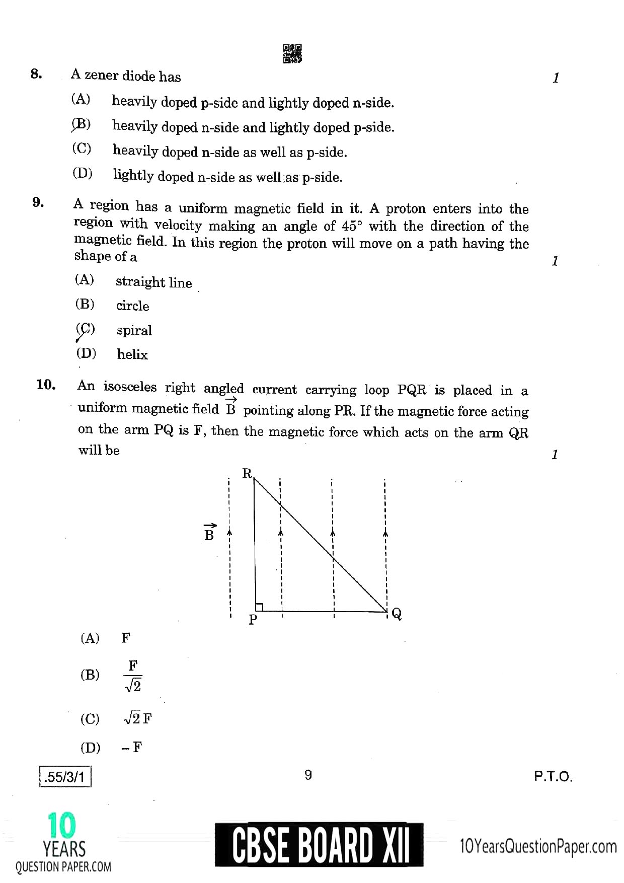 CBSE Class 12 Physics 2020 Question Paper 04