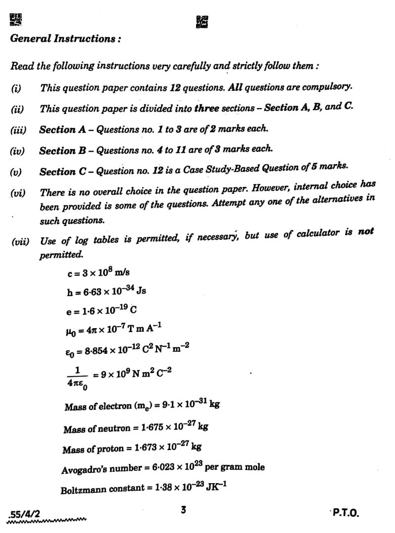 CBSE Class 12 Physics Term-2 Paper 2021-22