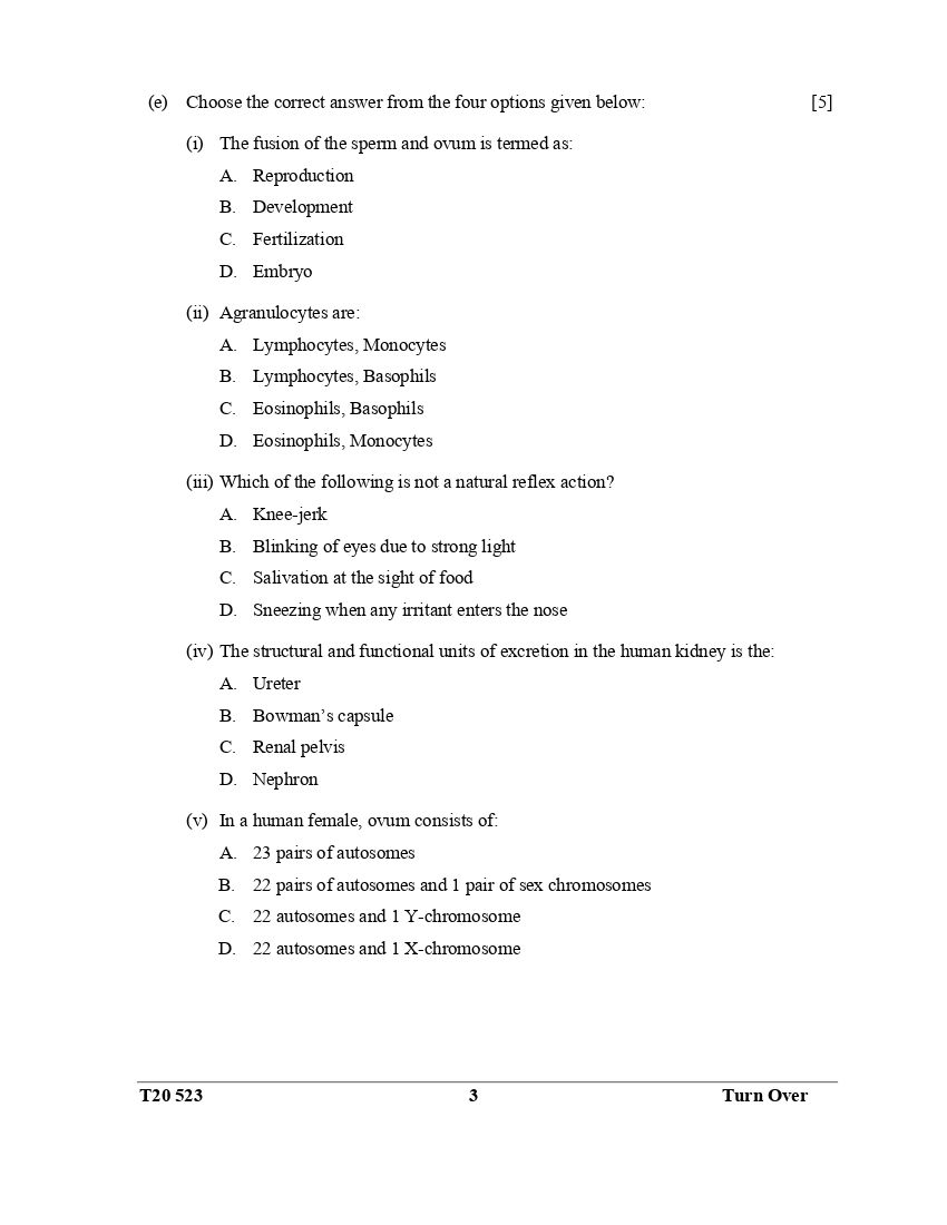 ICSE 2020 Biology Question Paper For Class 10
