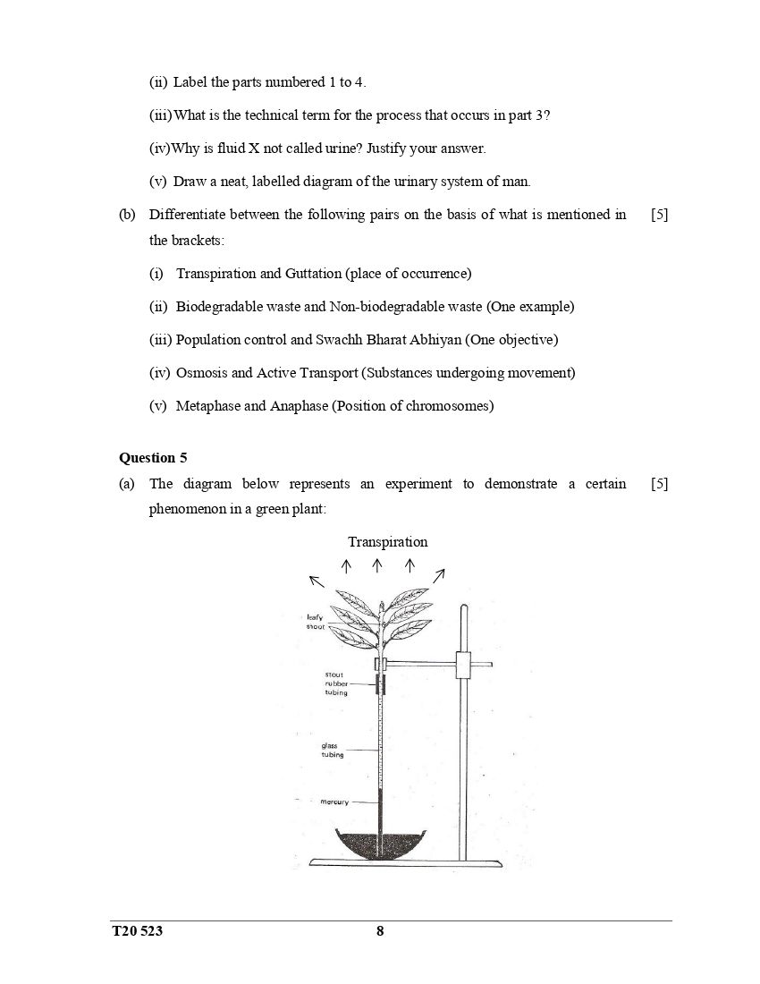 ICSE 2020 Biology Question Paper for Class 10