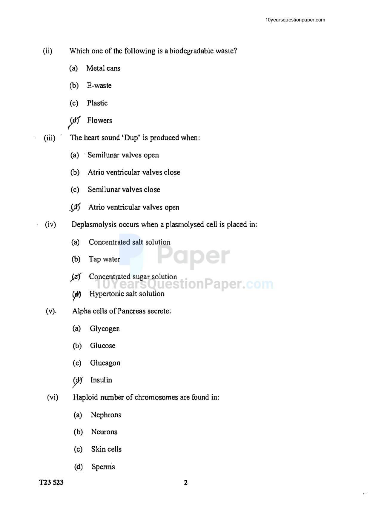 ICSE Class 10 Biology Question Paper 2023