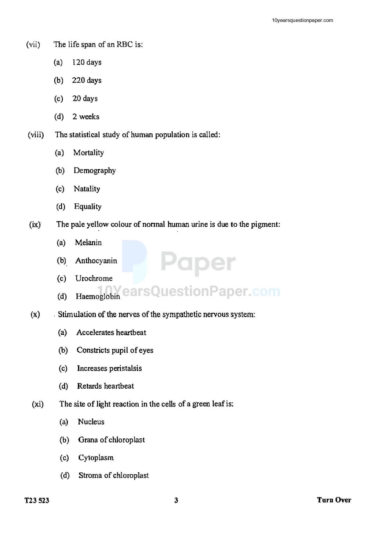 ICSE Class 10 Biology Question Paper 2023