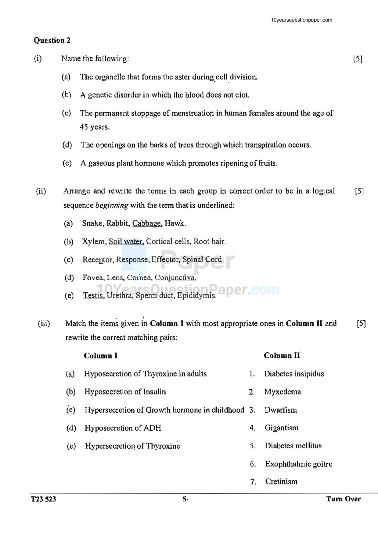 Icse Class 10 Biology Question Paper 2023