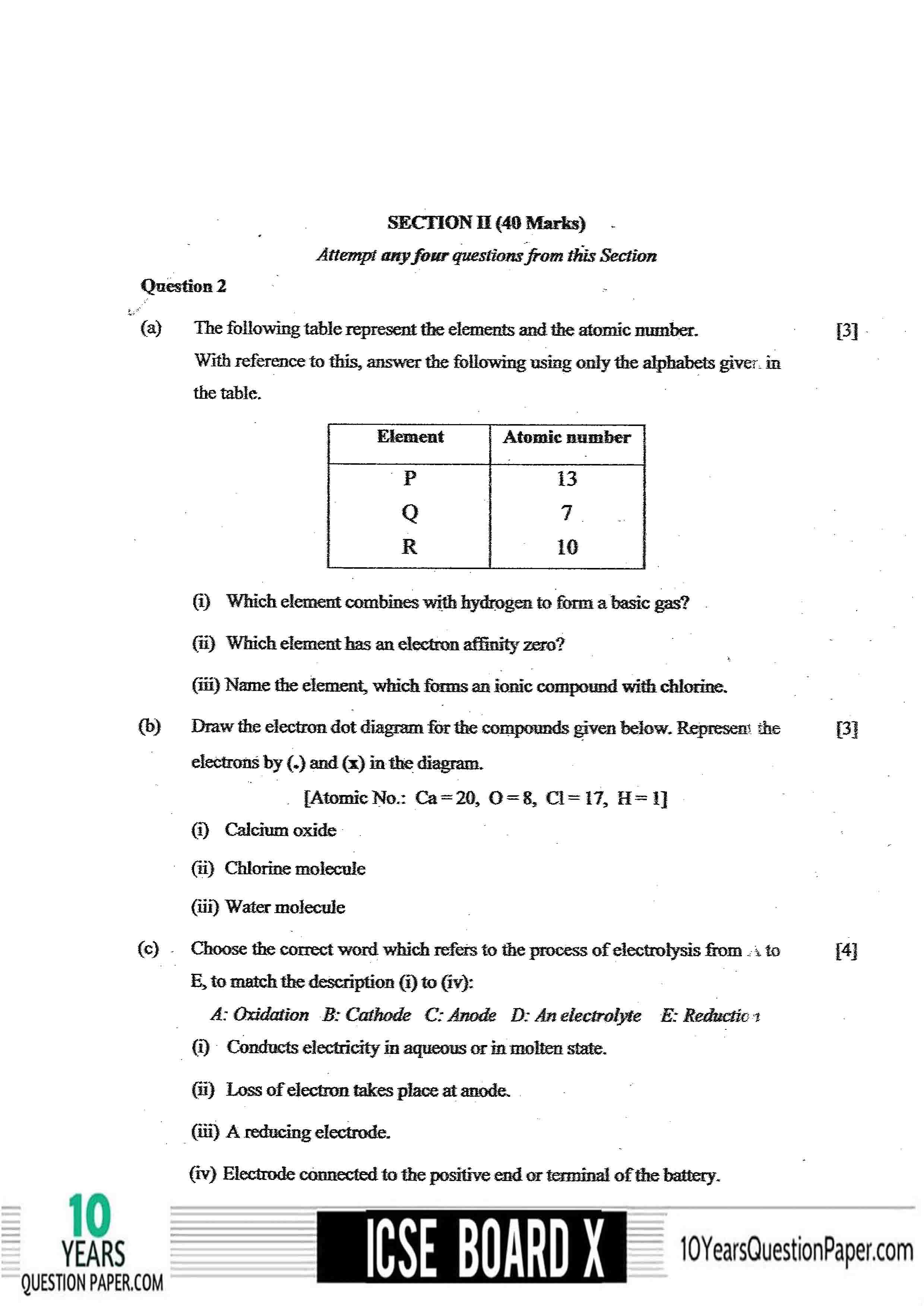ICSE Class X 2020 Chemistry Question Paper ICSE Class 10 Chemistry 2020 Question Paper