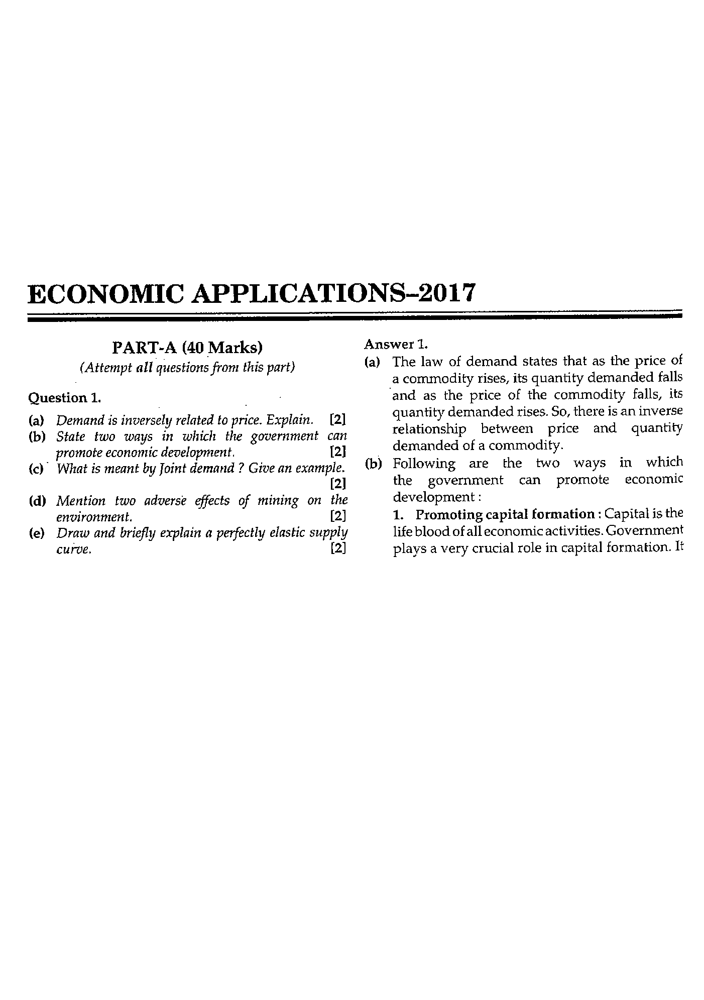 ICSE Class X 2017 Economic Applications Question Paper ICSE Class 10 Economic Applications 2017 Question Paper