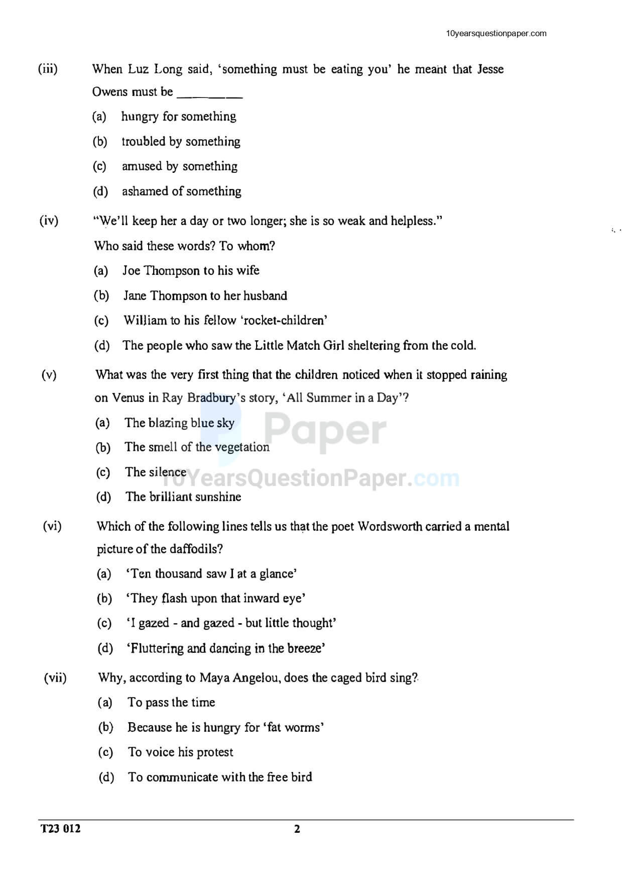 ICSE 2023 English Literature Question Paper for Class 10