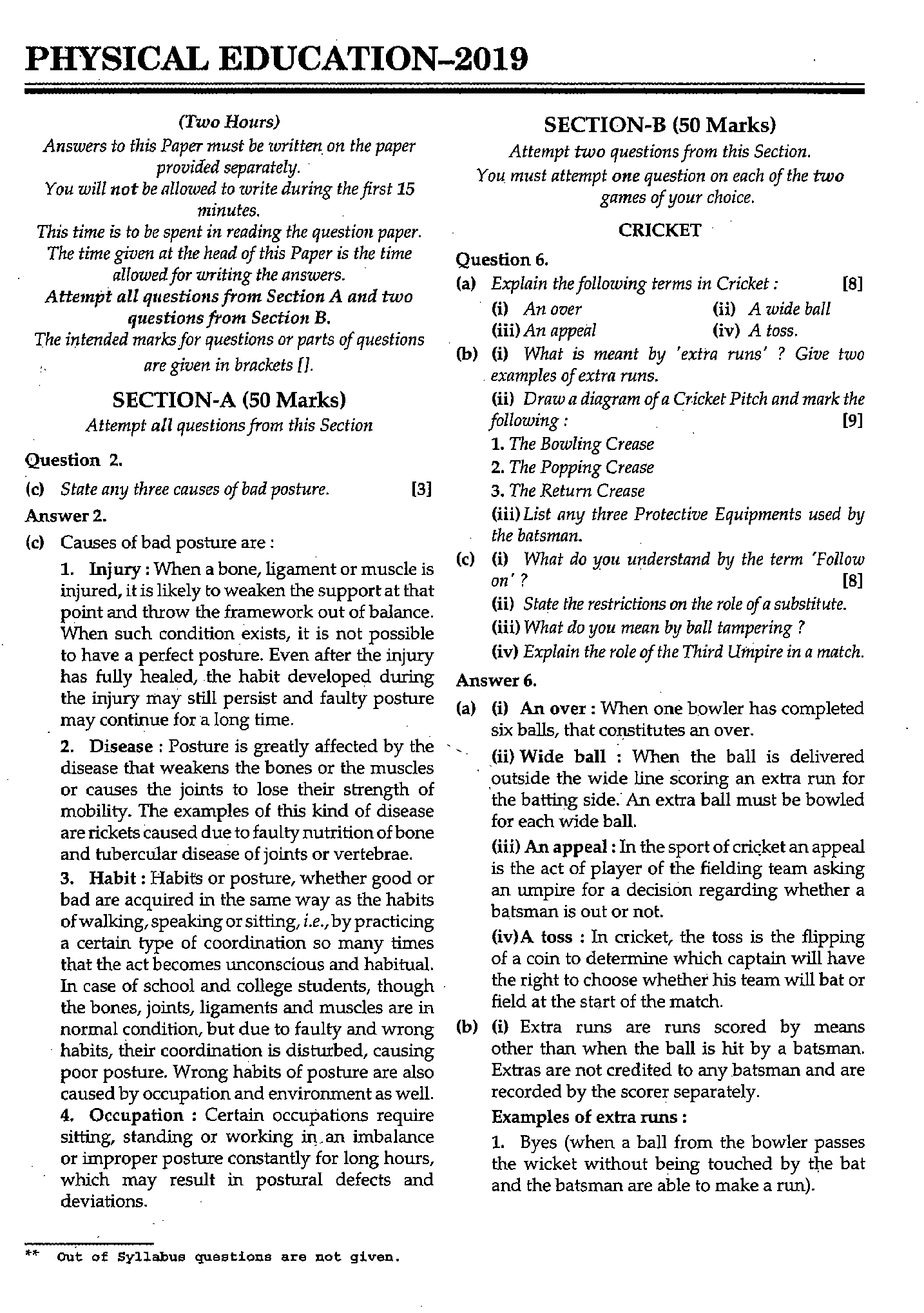 ICSE Class X 2019 Physical Education Question Paper ICSE Class 10 Physical Education 2019 Question Paper