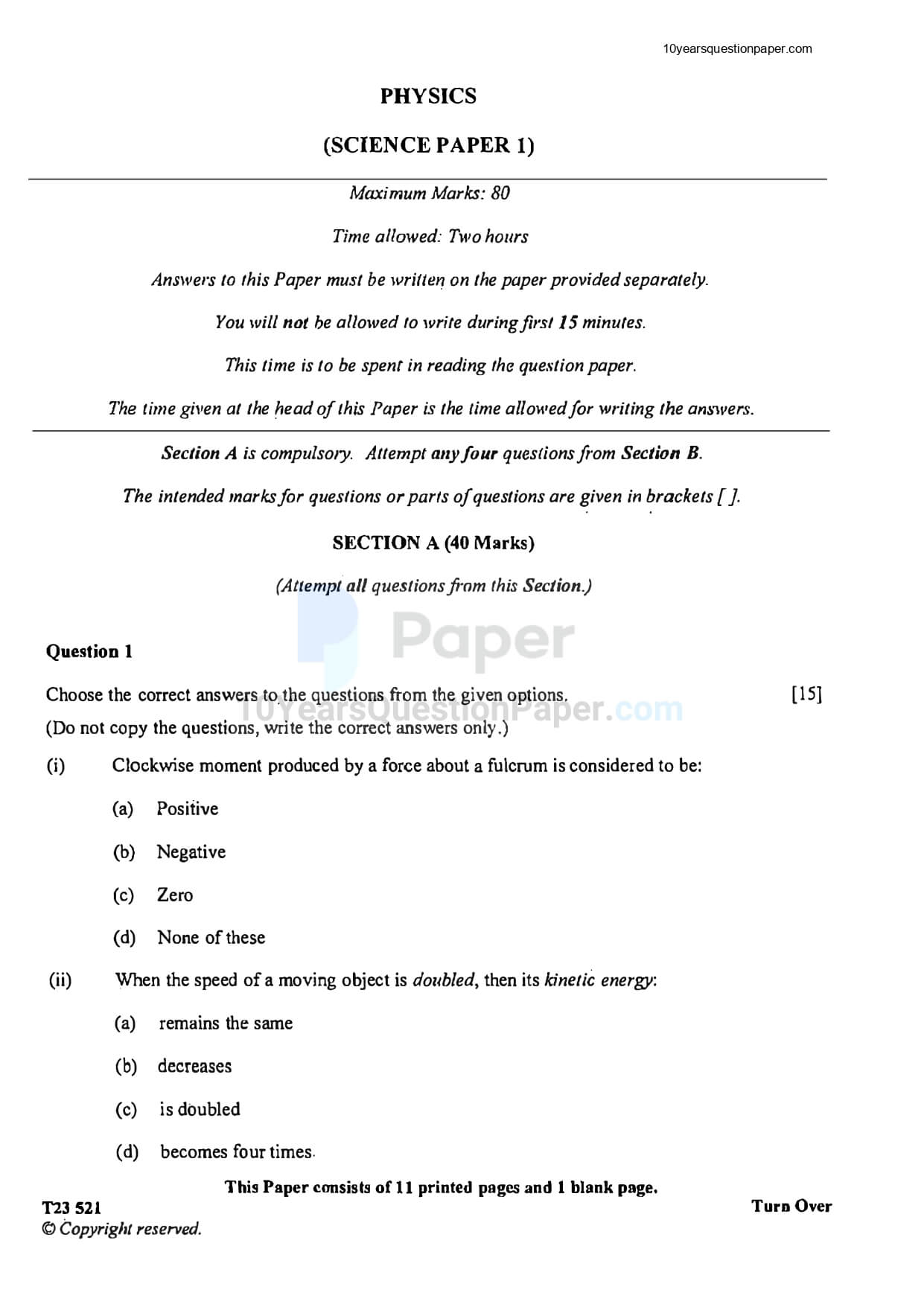 Icse 2023 Physics Question Paper For Class 10