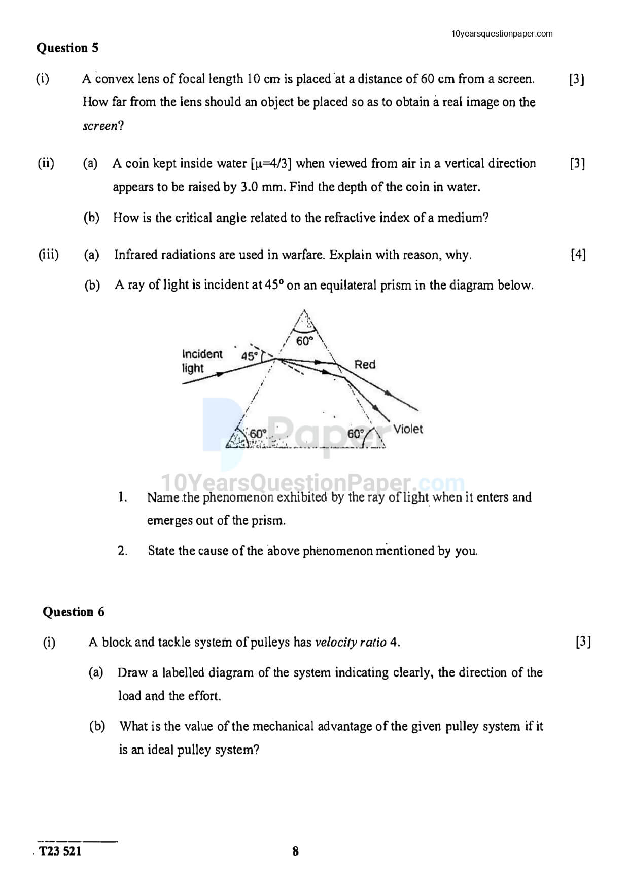 ICSE 2023 Physics Question Paper for Class 10