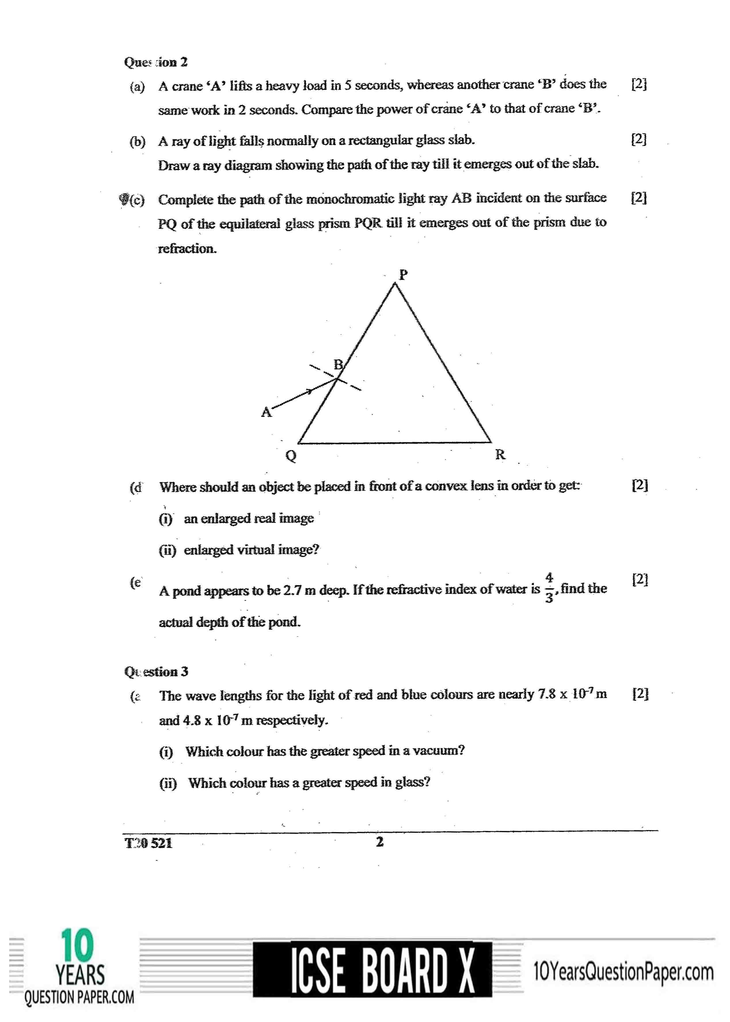 ICSE Class X 2020 Physics Question Paper ICSE Class 10 Physics 2020 Question Paper