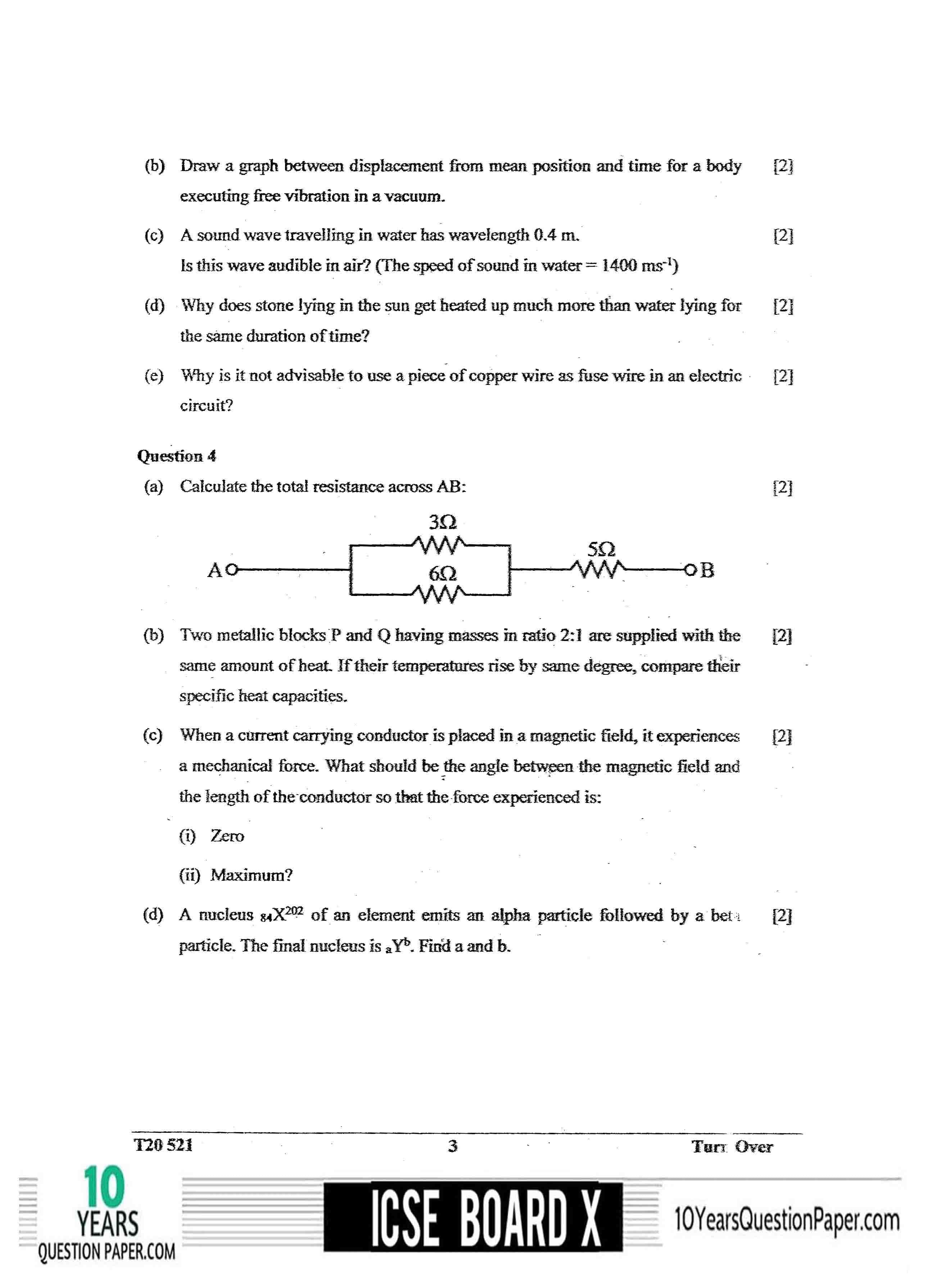 ICSE Class X 2020 Physics Question Paper ICSE Class 10 Physics 2020 Question Paper