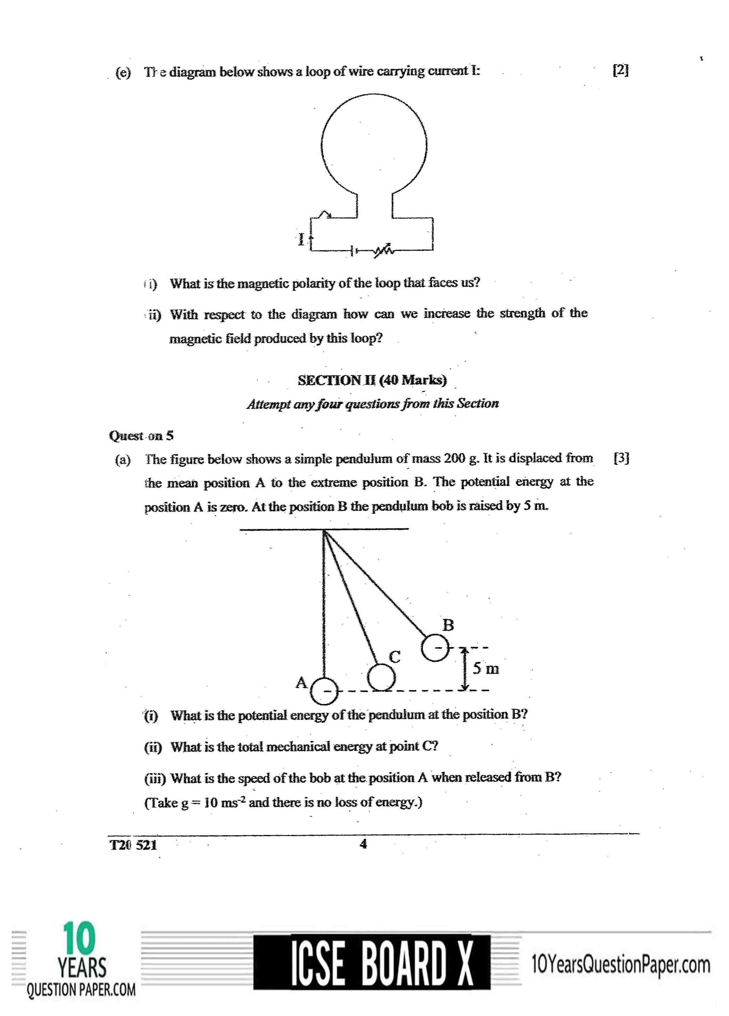 ICSE Class X 2020 Physics Question Paper ICSE Class 10 Physics 2020 Question Paper