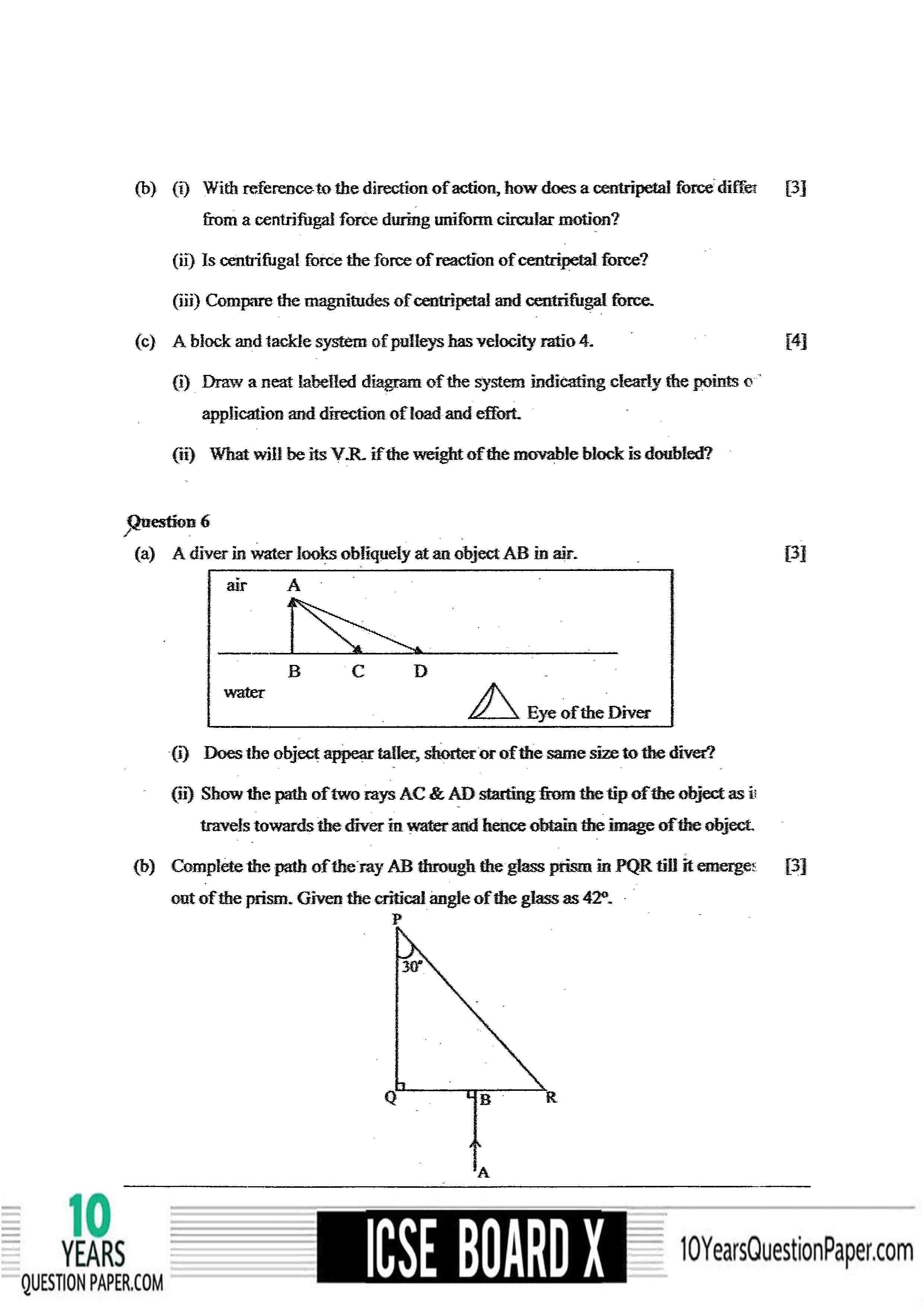 ICSE Class X 2020 Physics Question Paper ICSE Class 10 Physics 2020 Question Paper