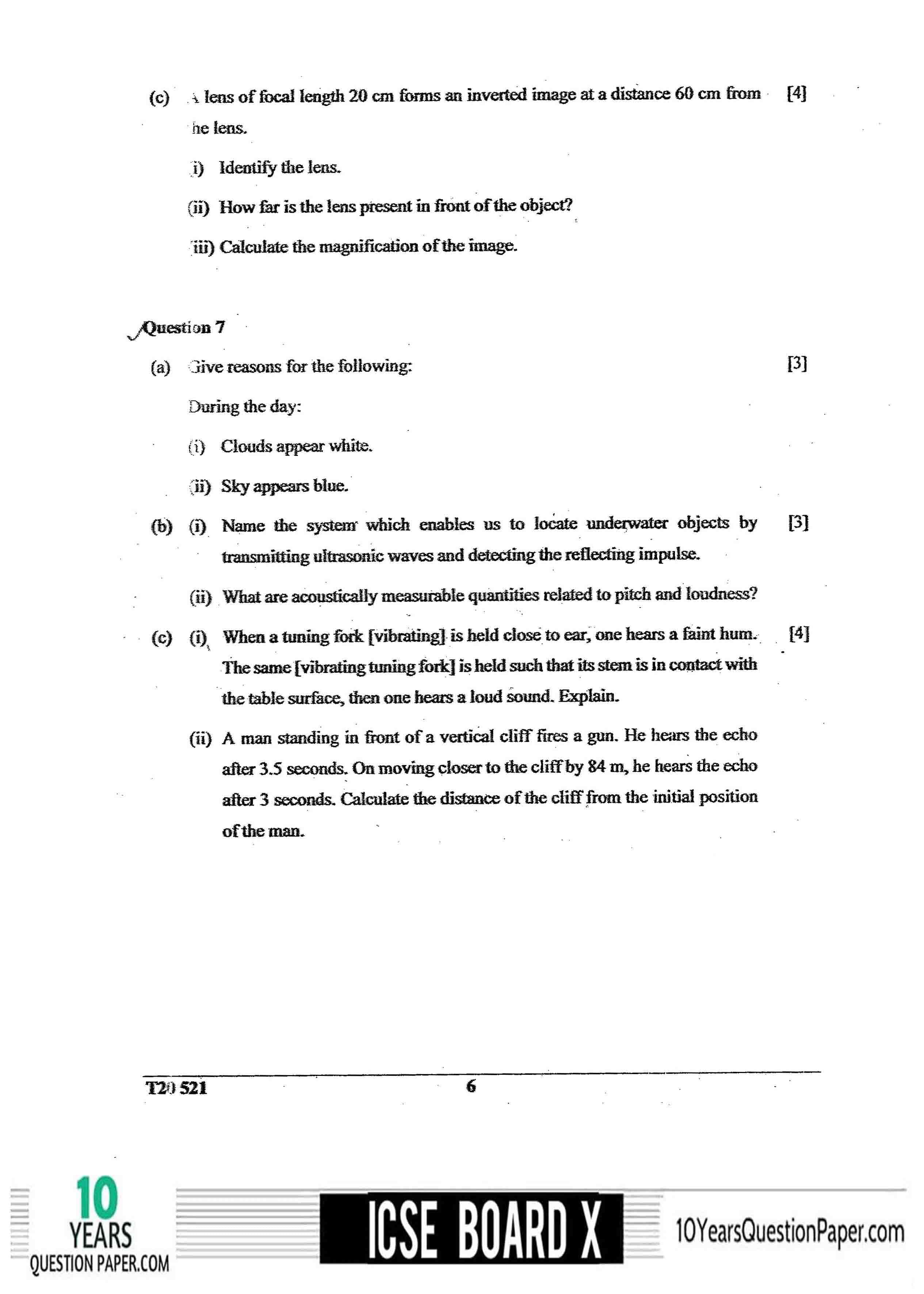 ICSE Class X 2020 Physics Question Paper ICSE Class 10 Physics 2020 Question Paper