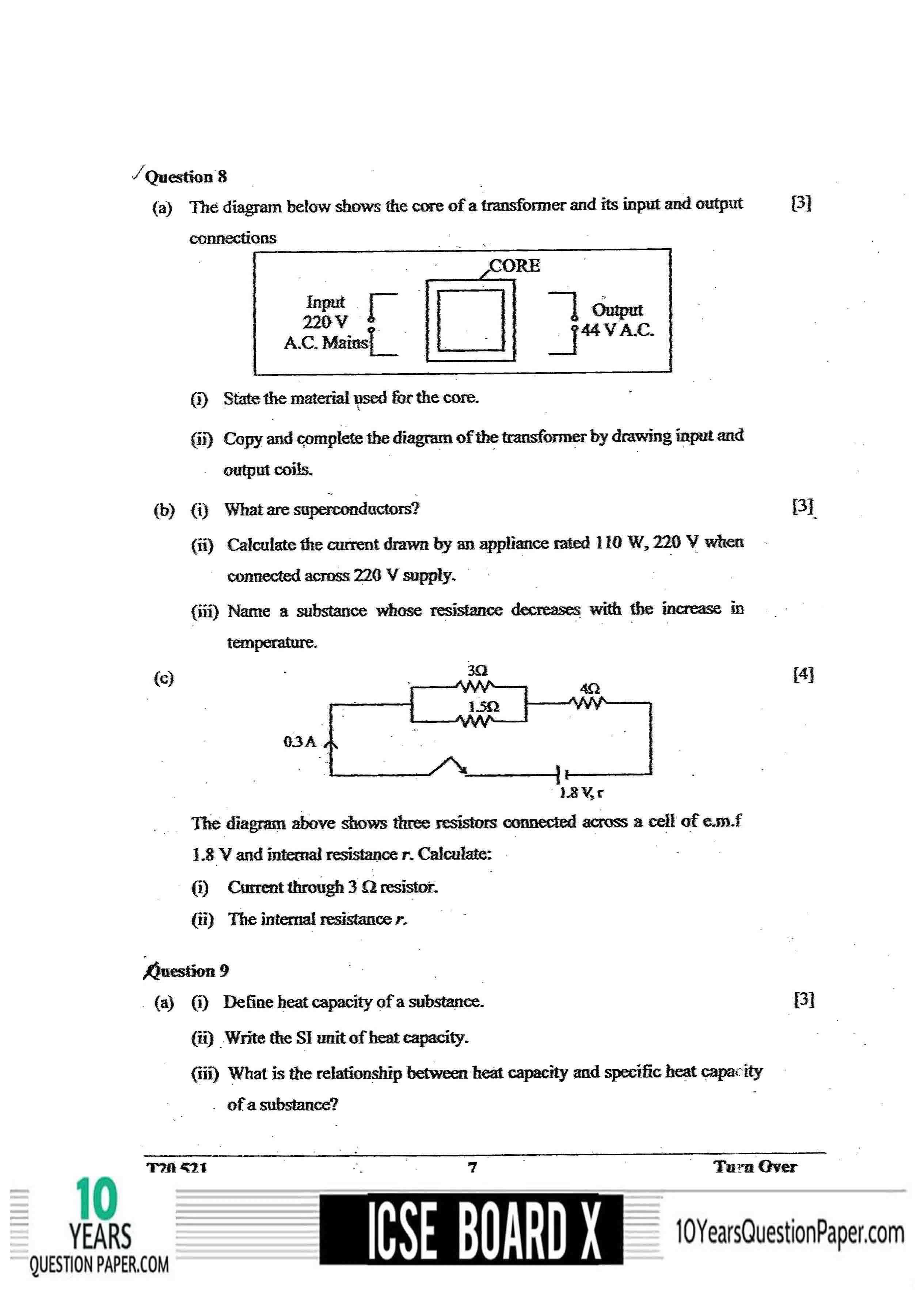 ICSE Class X 2020 Physics Question Paper ICSE Class 10 Physics 2020 Question Paper