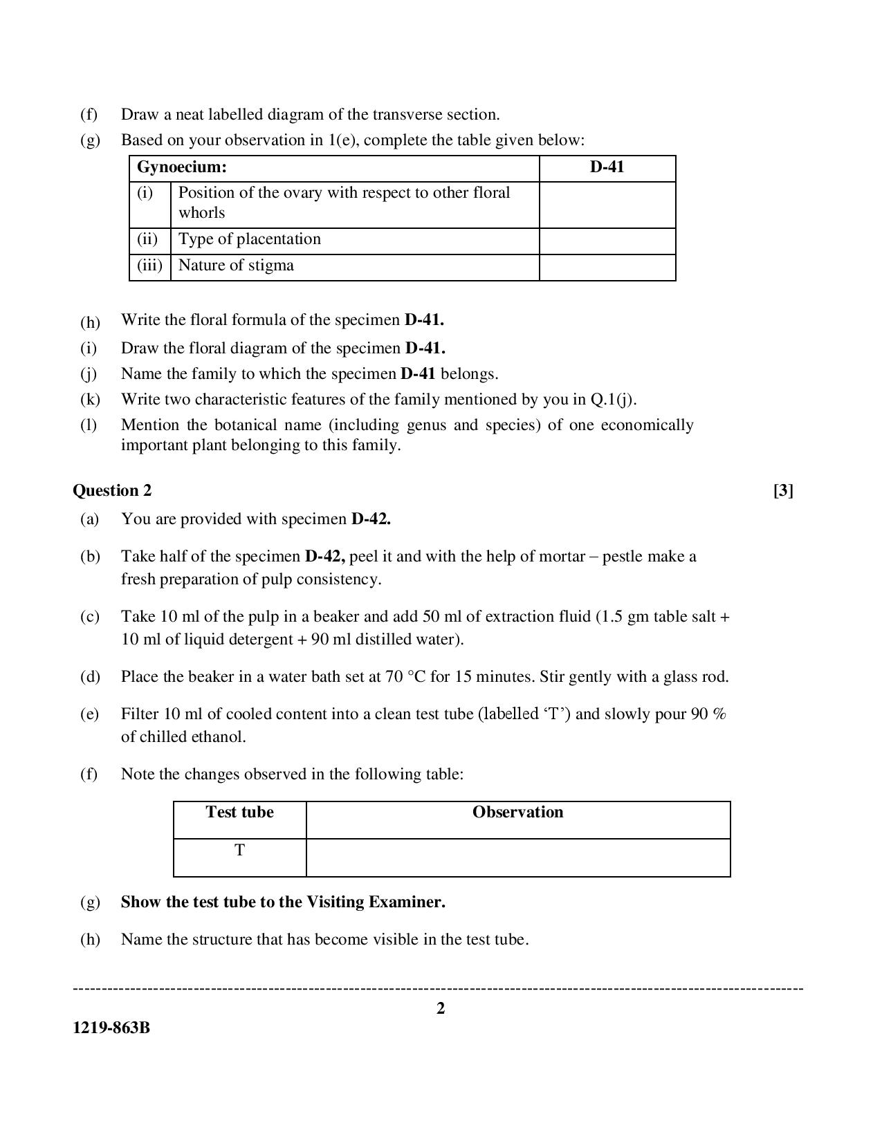 ISC Class 12 Biology practical 2019 Question Paper