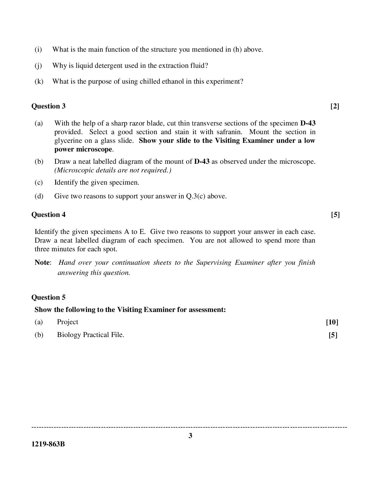 ISC Class 12 Biology practical 2019 Question Paper