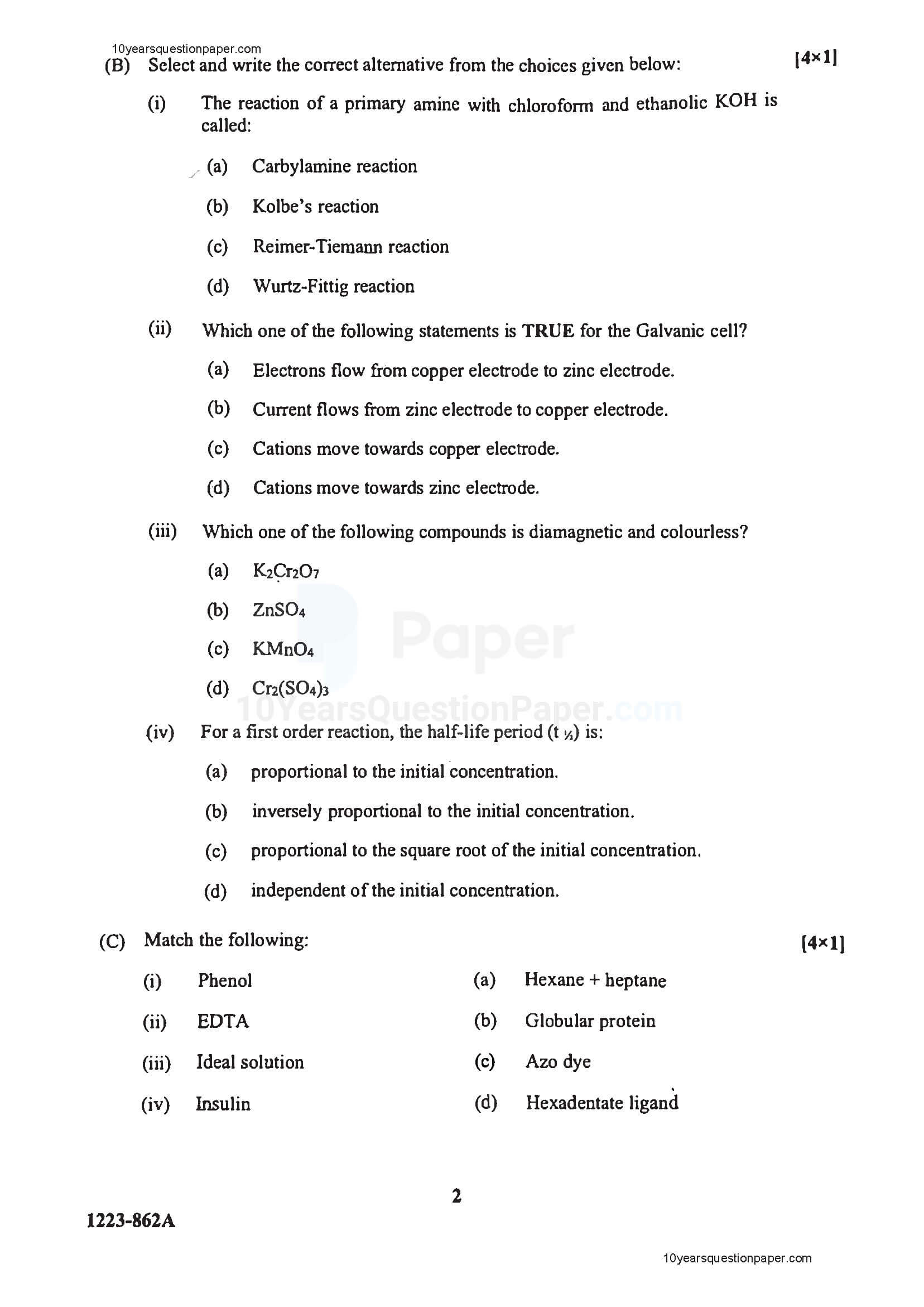 ISC 2023 Chemistry Question Paper for Class 12