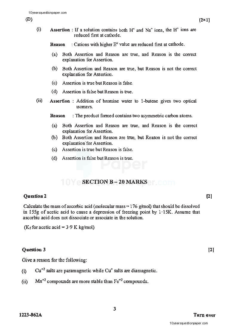 Isc 2023 Chemistry Question Paper For Class 12 9806