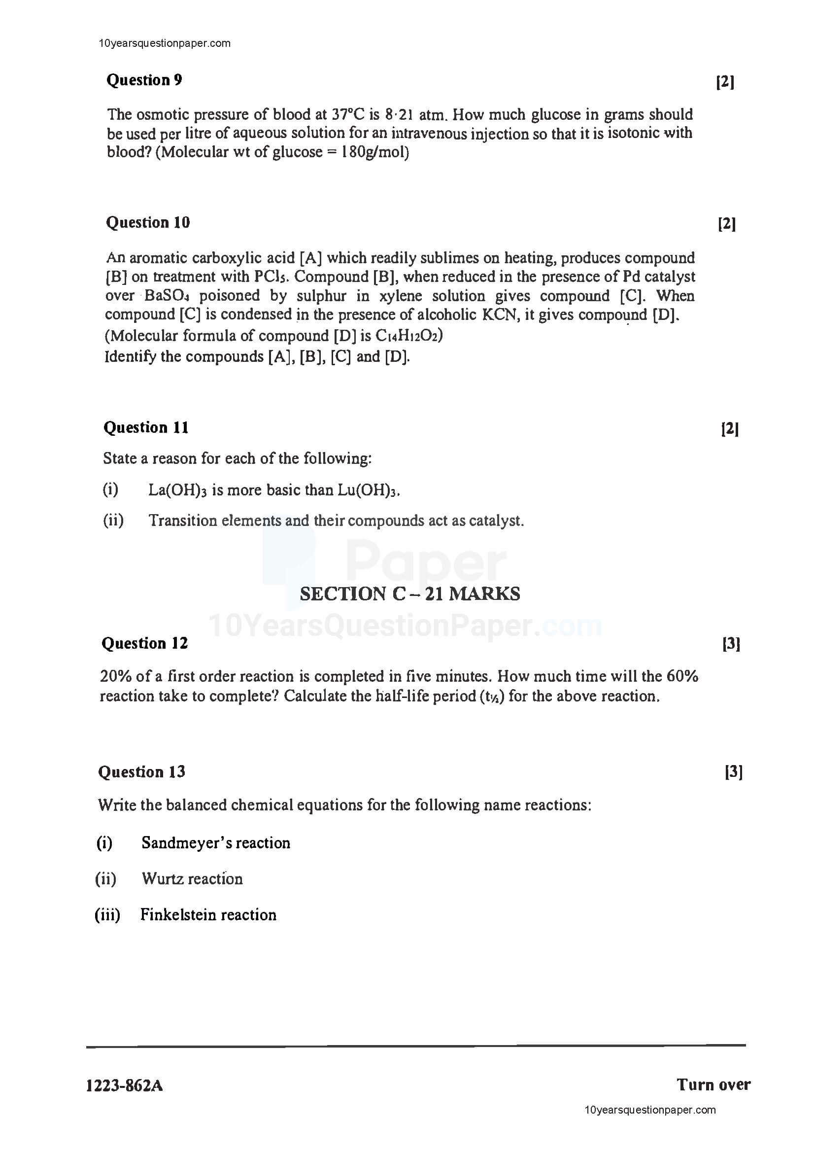 Isc 2023 Chemistry Question Paper For Class 12 4223