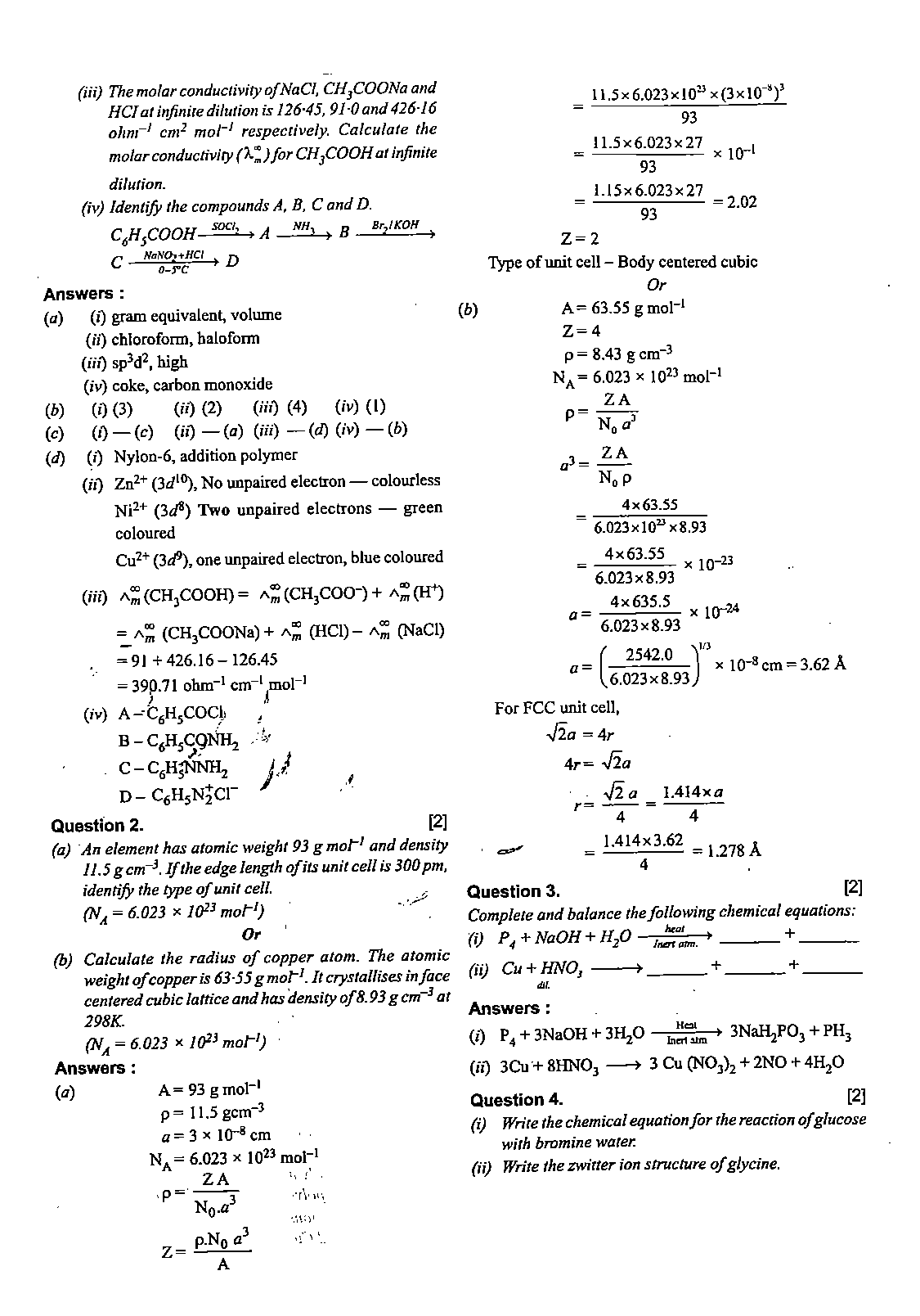 ISC Class 12 Chemistry 2020 Question Paper