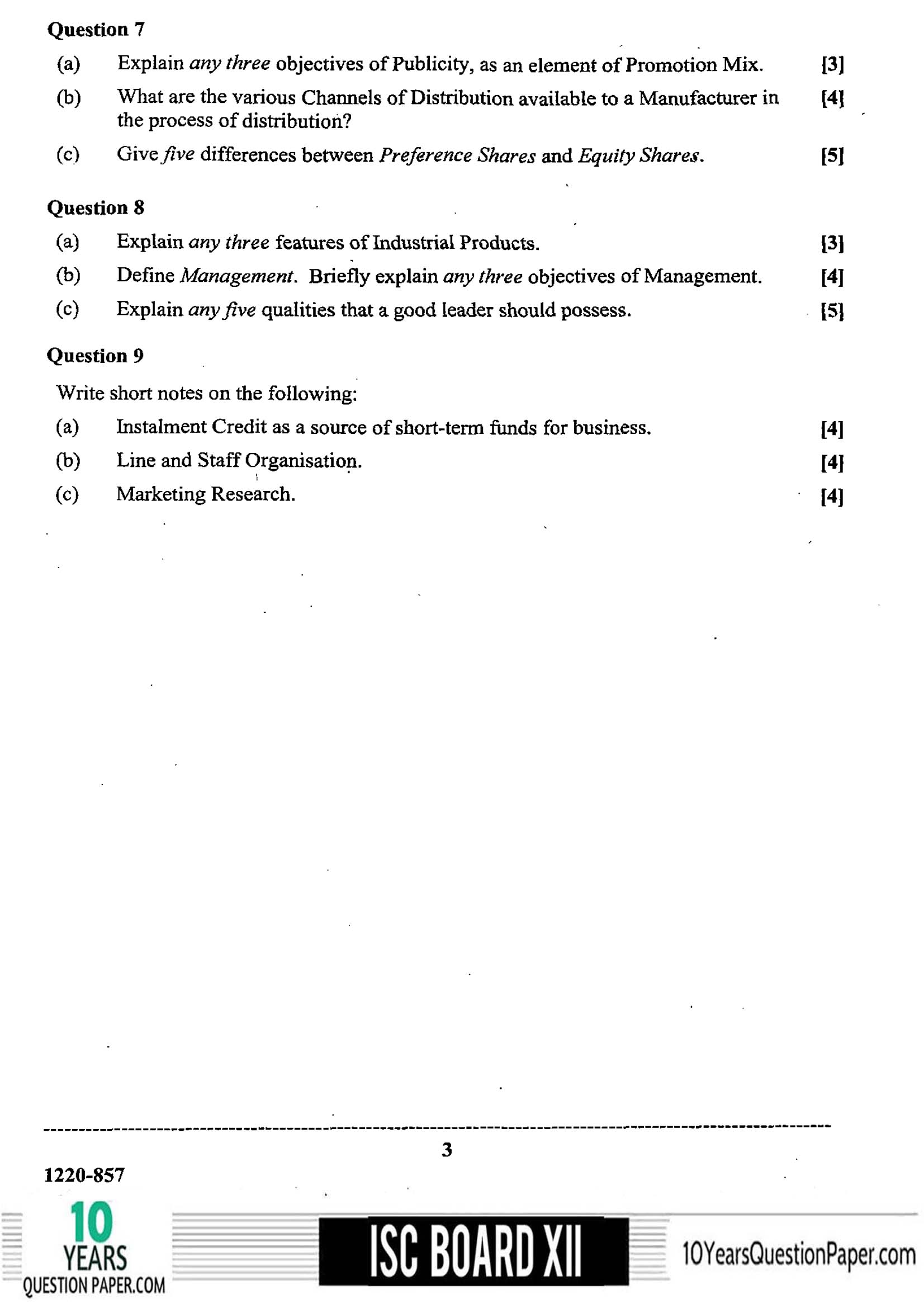 ISC Class 12 Commerce 2020 Question Paper