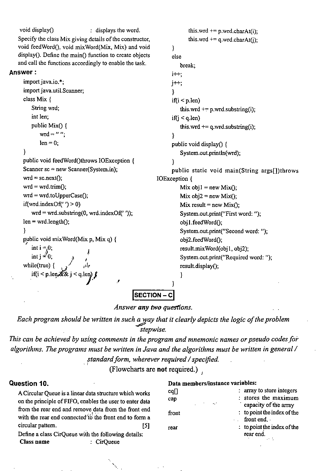 ISC Class 12 Computer Science 2020 Question Paper