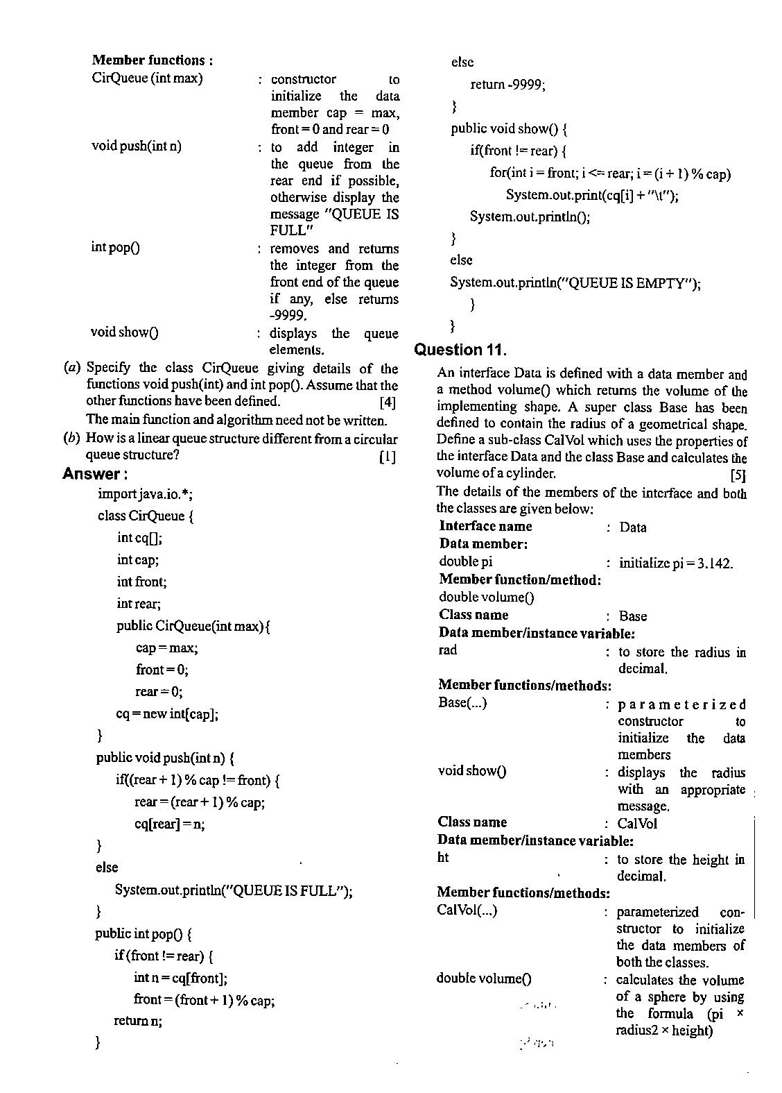 ISC Class 12 Computer Science 2020 Question Paper