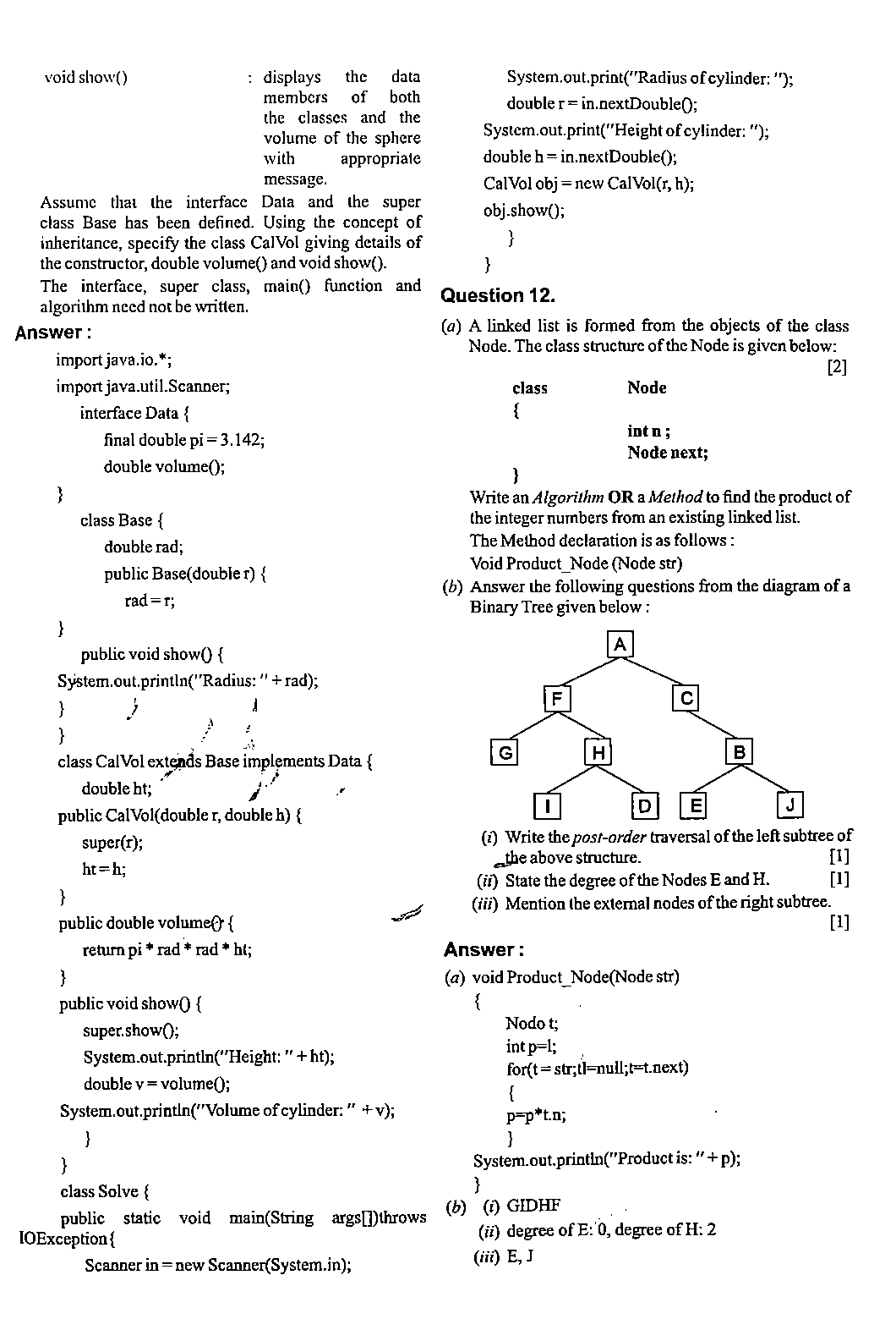 ISC Class 12 Computer Science 2020 Question Paper