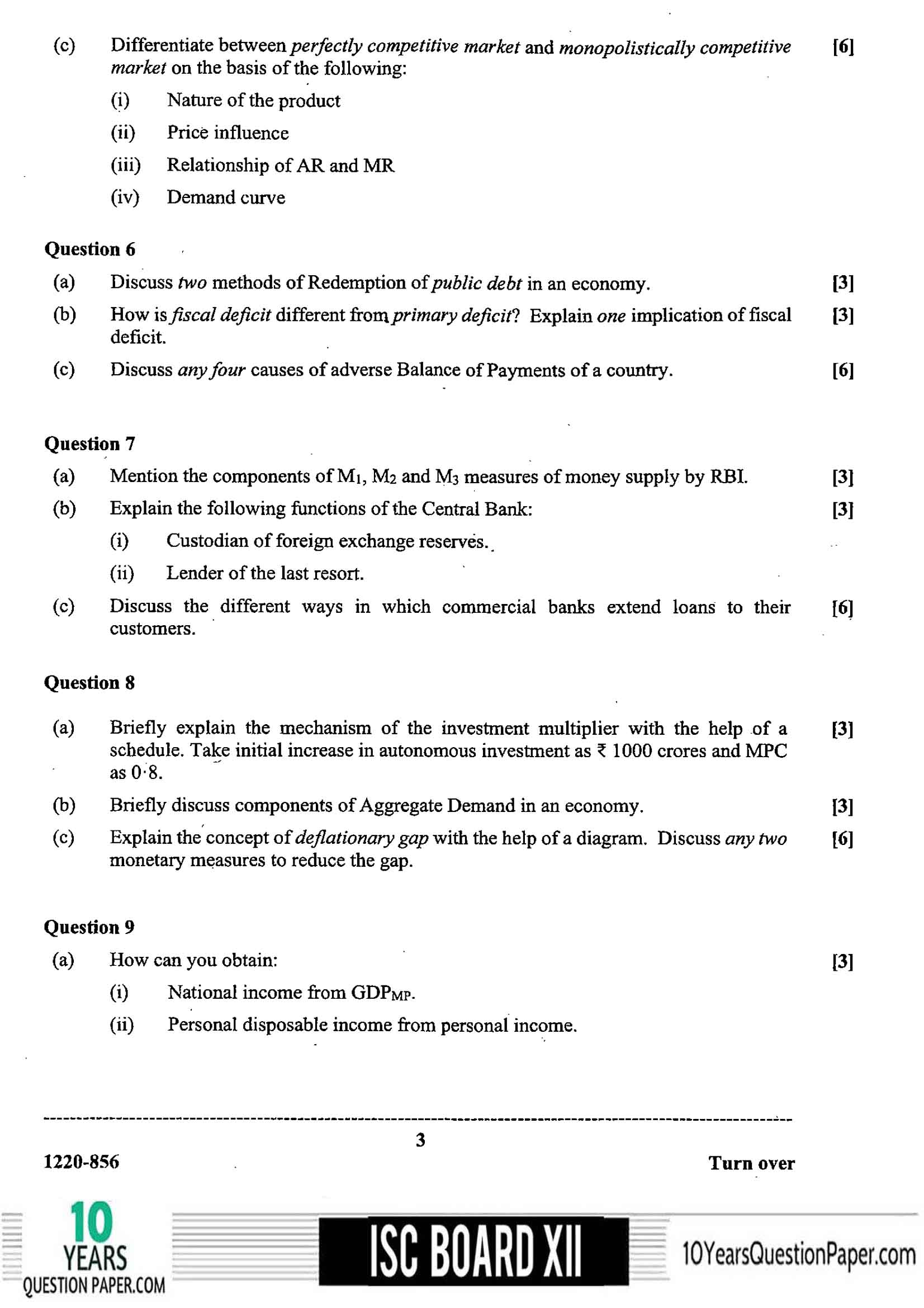 ISC Class 12 Economics 2020 Question Paper