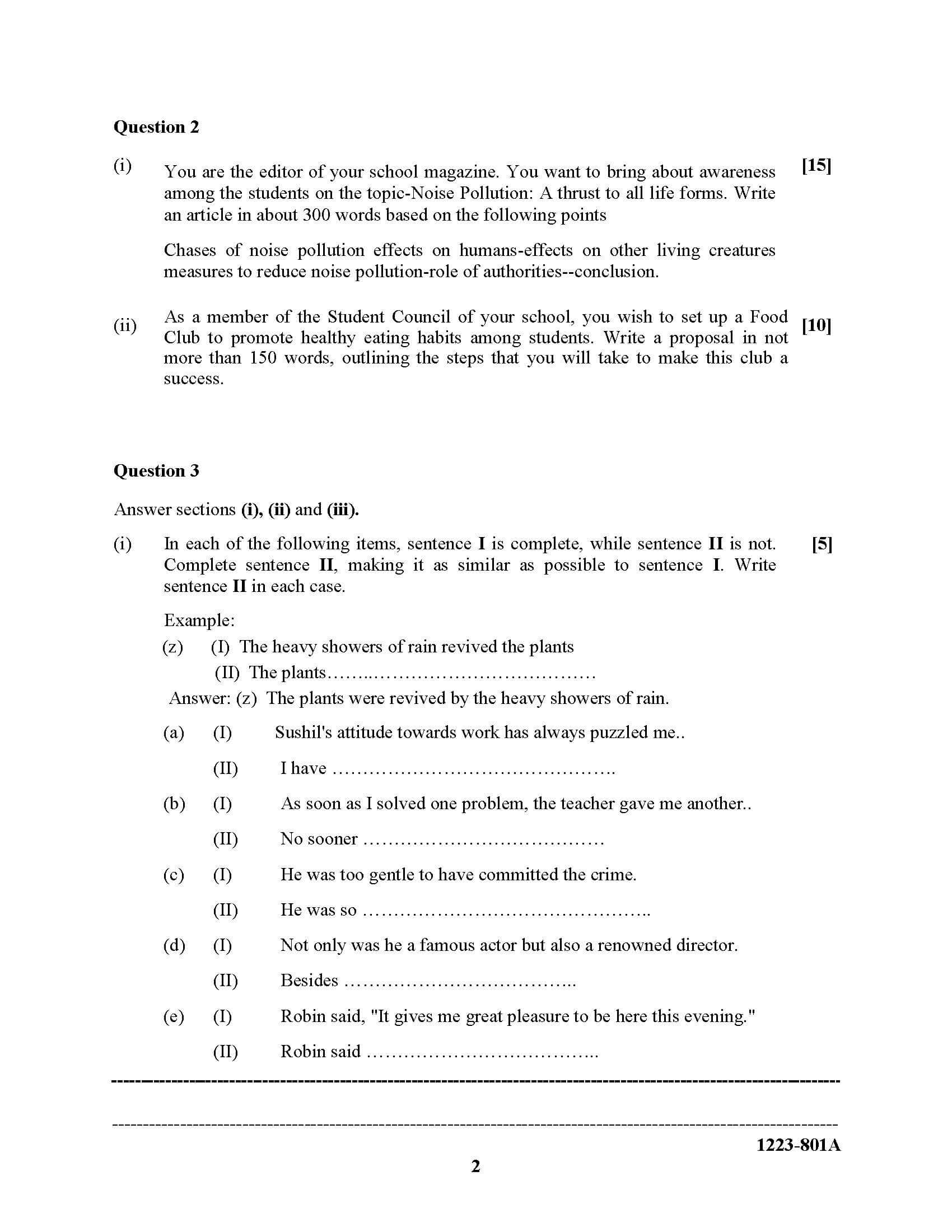 ISC 2023 English Language Question Paper for Class 12