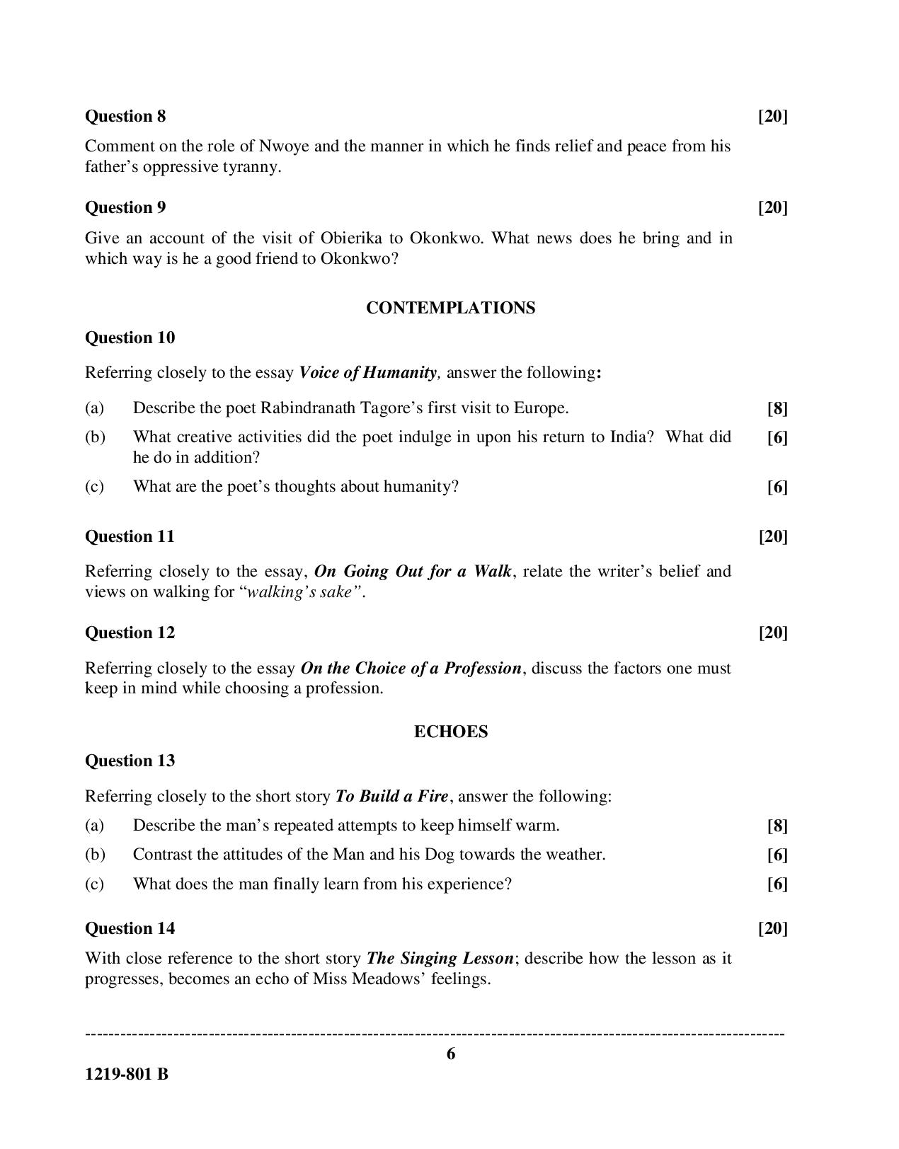 ISC 2019 English Literature Question Paper for Class 12