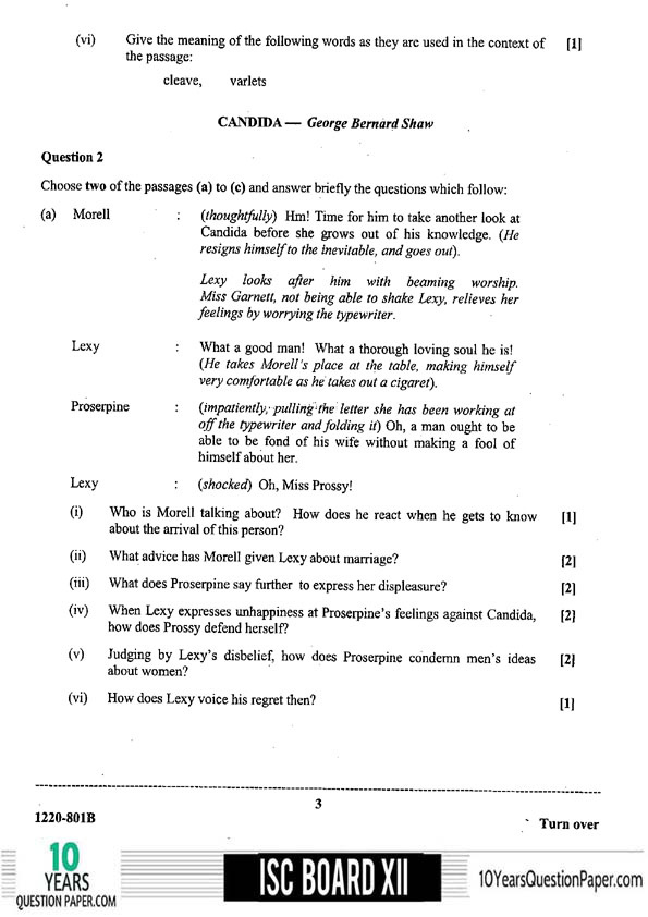 ISC Class 12 English Literature 2020 Question Paper