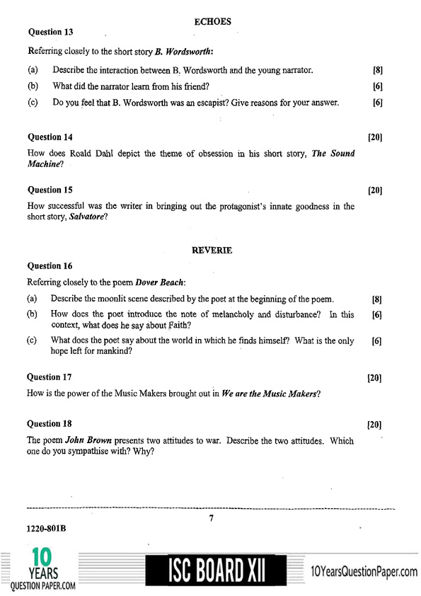 ISC Class 12 2020 English Literature Question Paper ISC Class 12 English Literature 2020 Question Paper