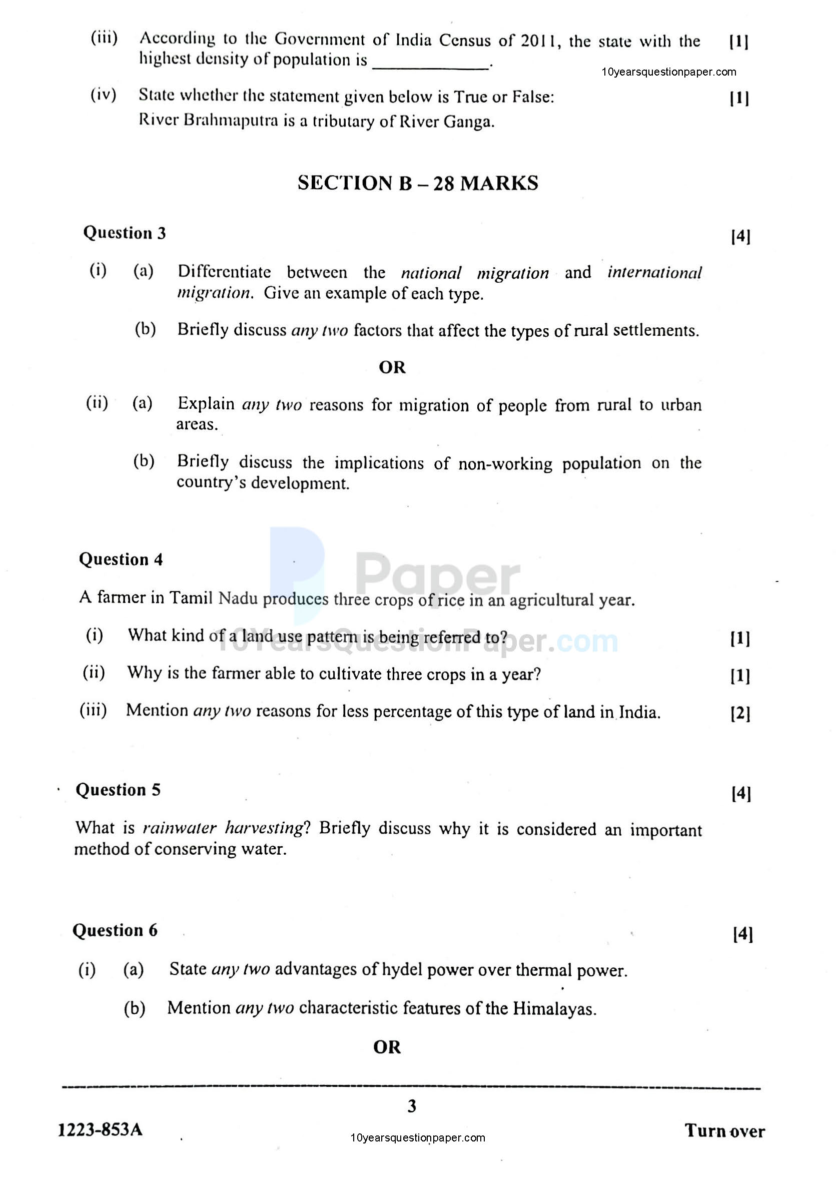 ISC Class 12 Geography 2023 Question Paper 03