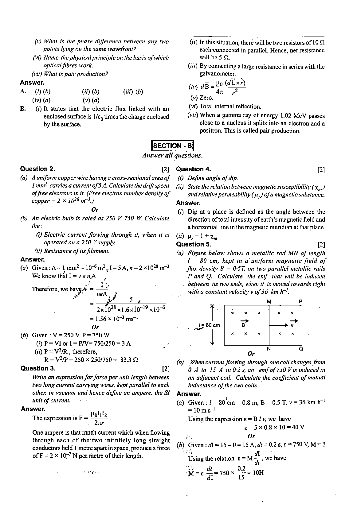 ISC Class 12 Physics 2020 Question Paper