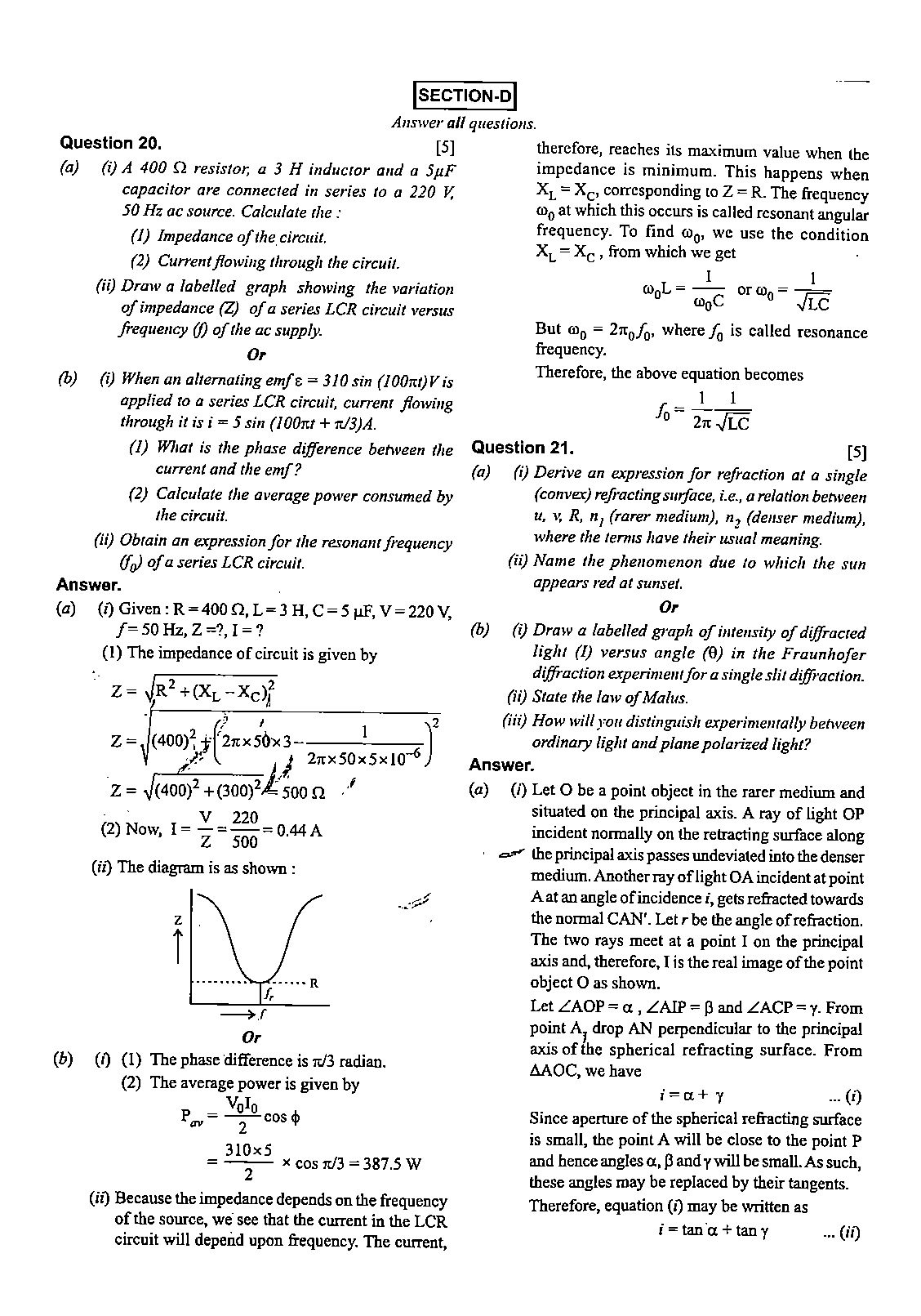 ISC Class 12 Physics 2020 Question Paper