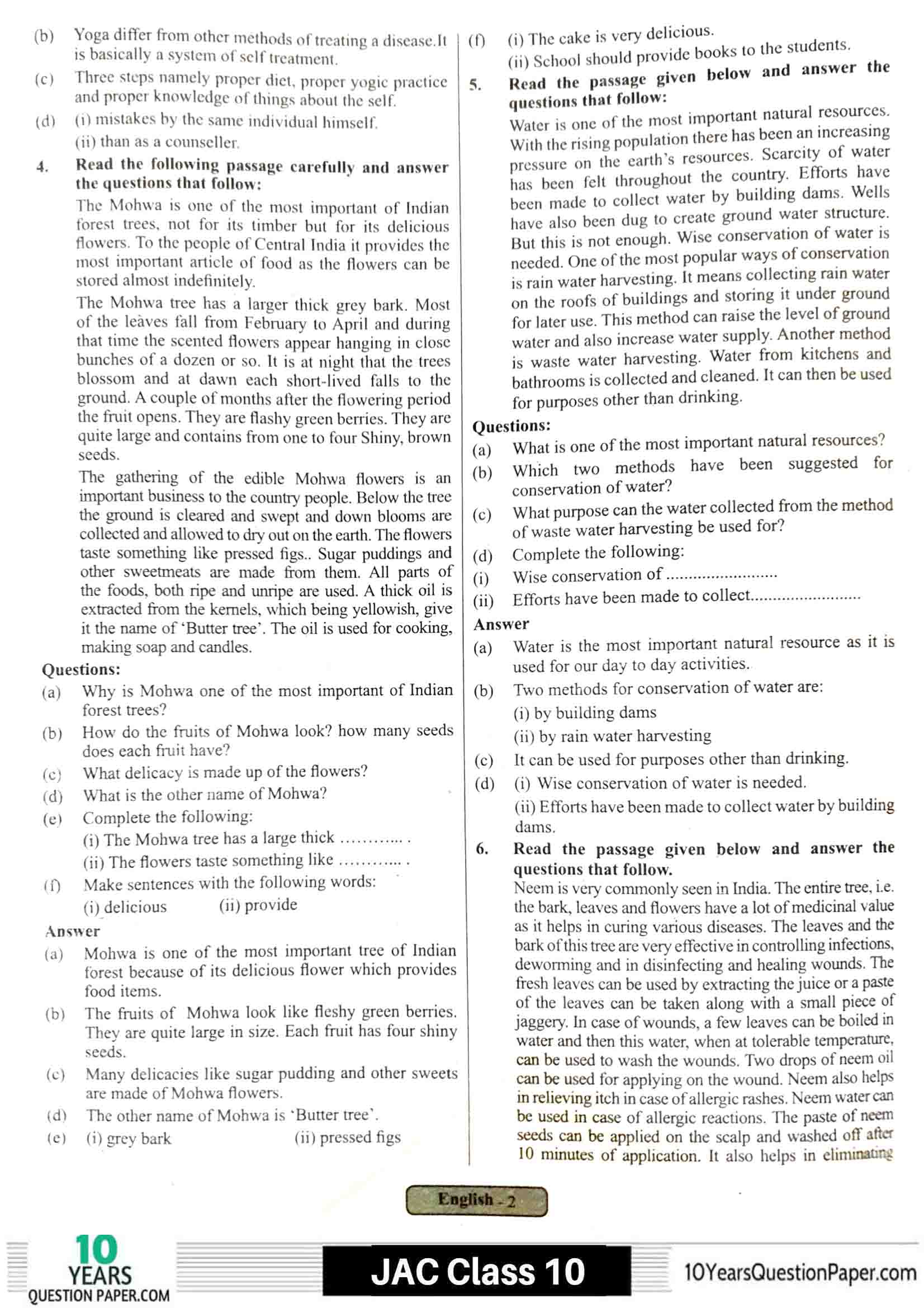 JAC class 10 english 2021 solved sample paper 02