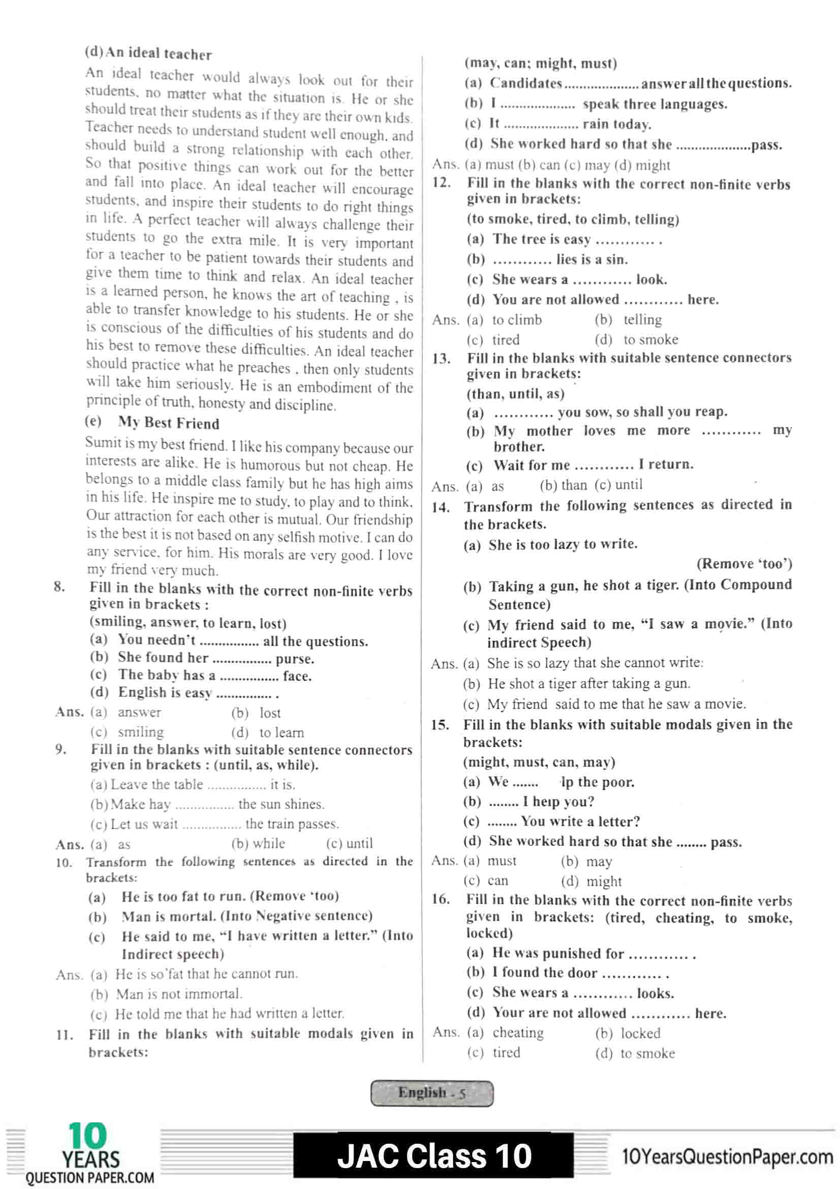 JAC class 10 english 2021 solved sample paper 05