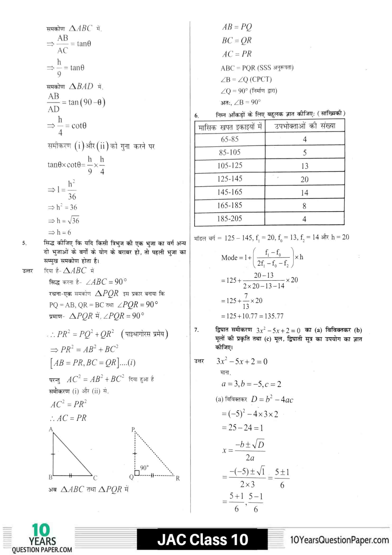 JAC class 10 math 2021 solved sample paper 19