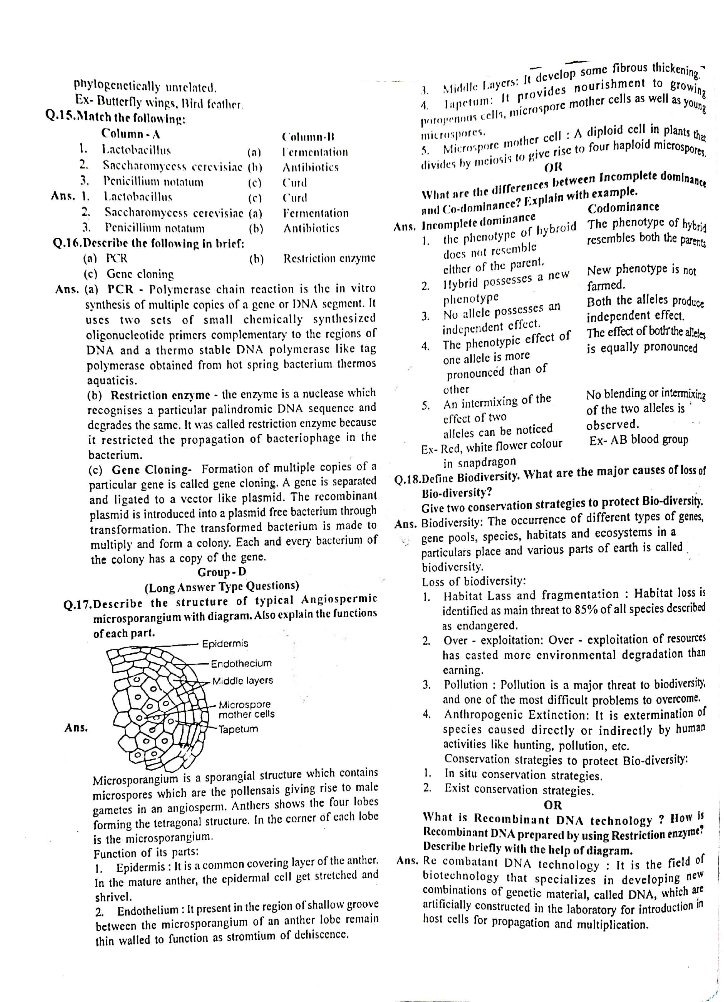 JAC Class 12 biology 2018 Question Paper 02