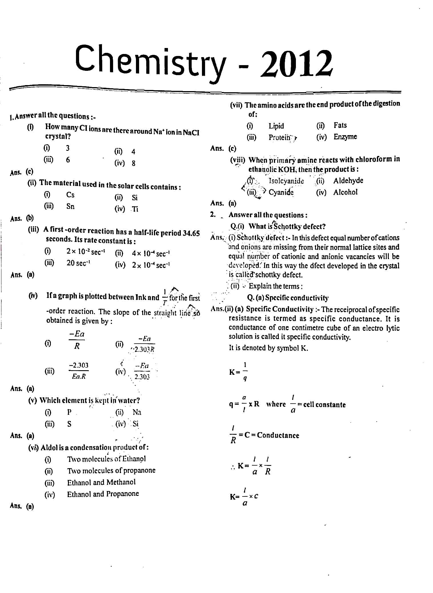 JAC Class 12 chemistry 2012 Question Paper 01